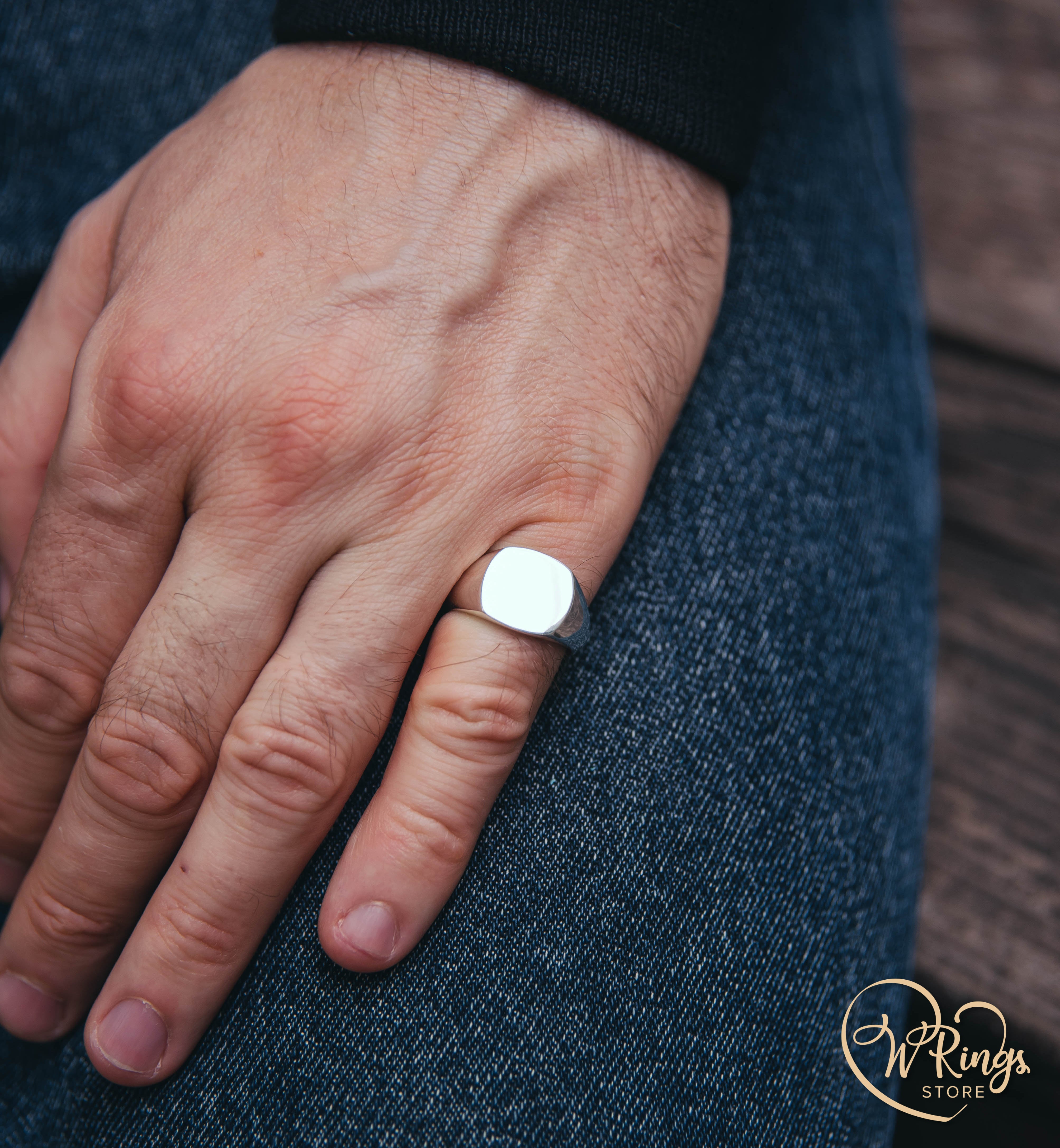 Large Size Blank Сushion Signet Ring in Sterling Silver