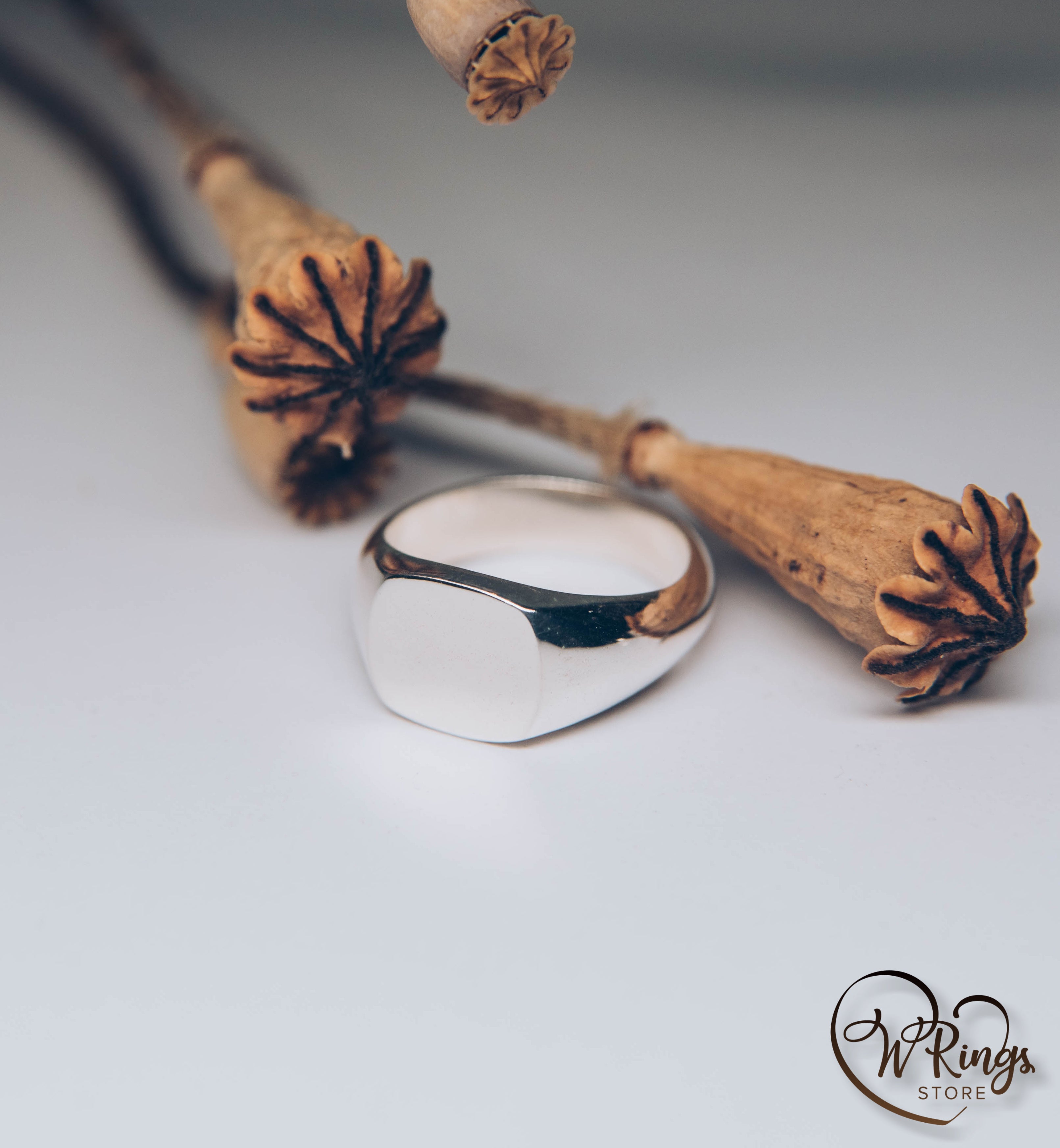 Medium Size Blank Сushion Signet Ring in Sterling Silver