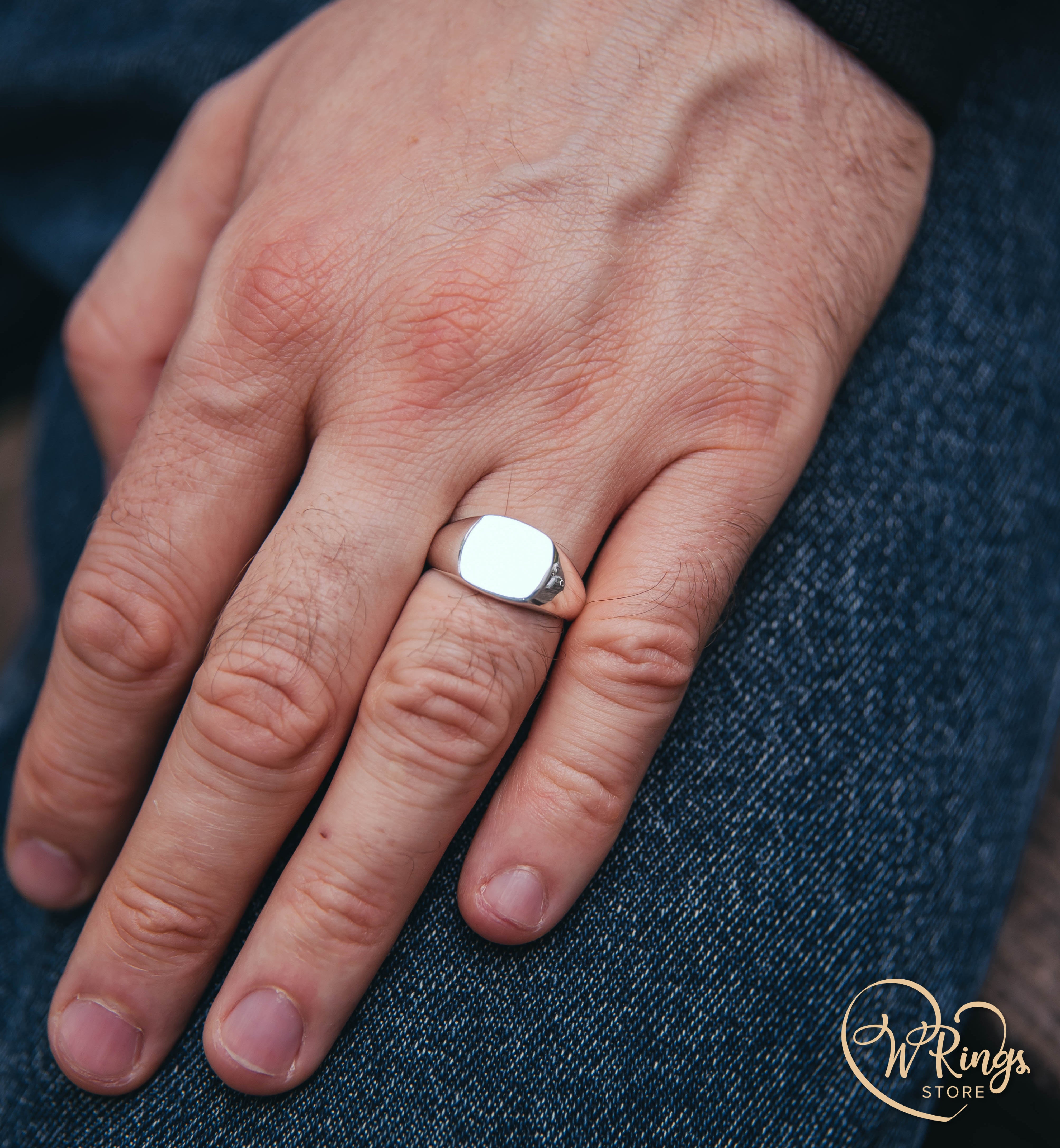 Medium Size Blank Сushion Signet Ring in Sterling Silver