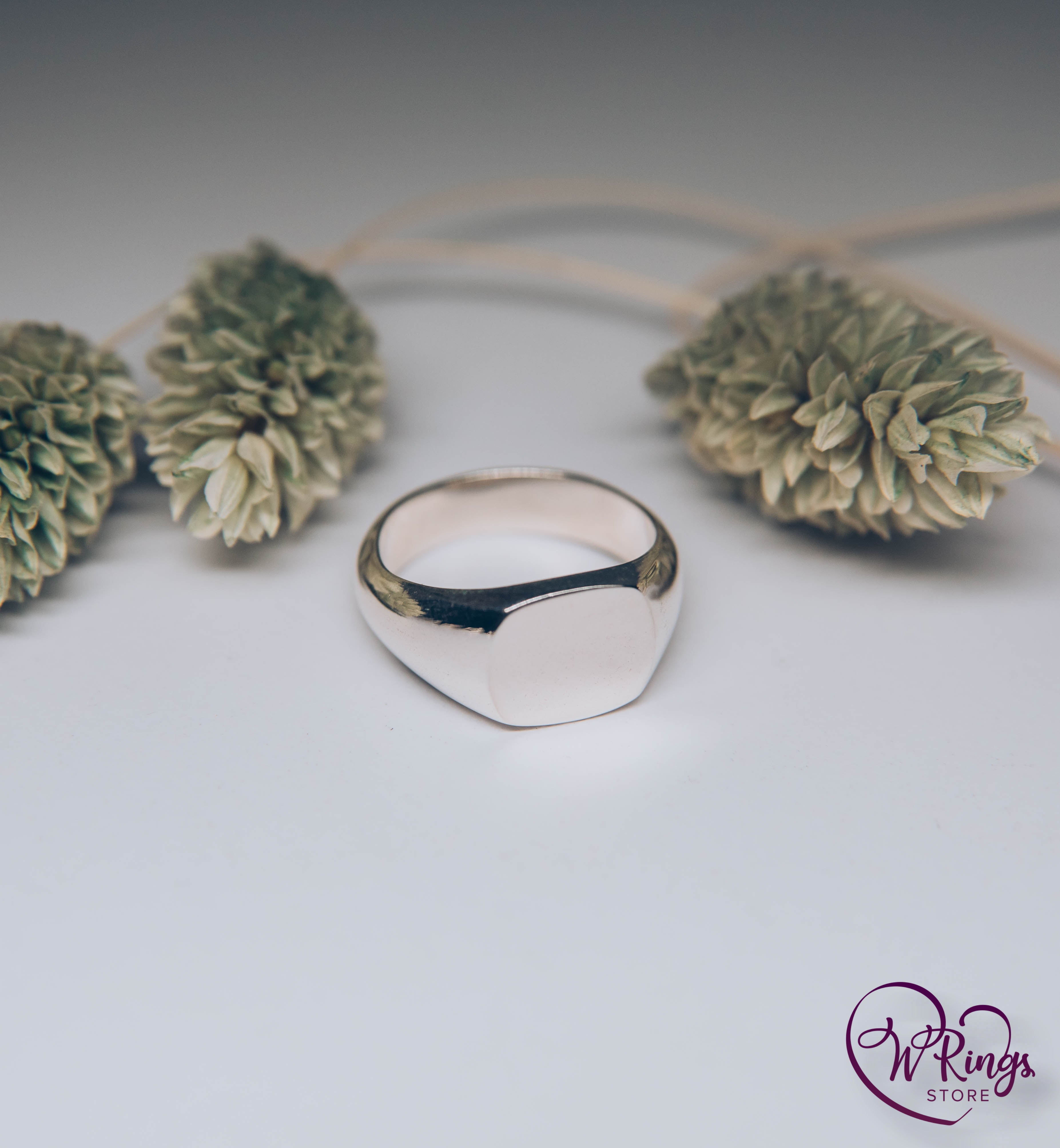 Medium Size Blank Сushion Signet Ring in Sterling Silver