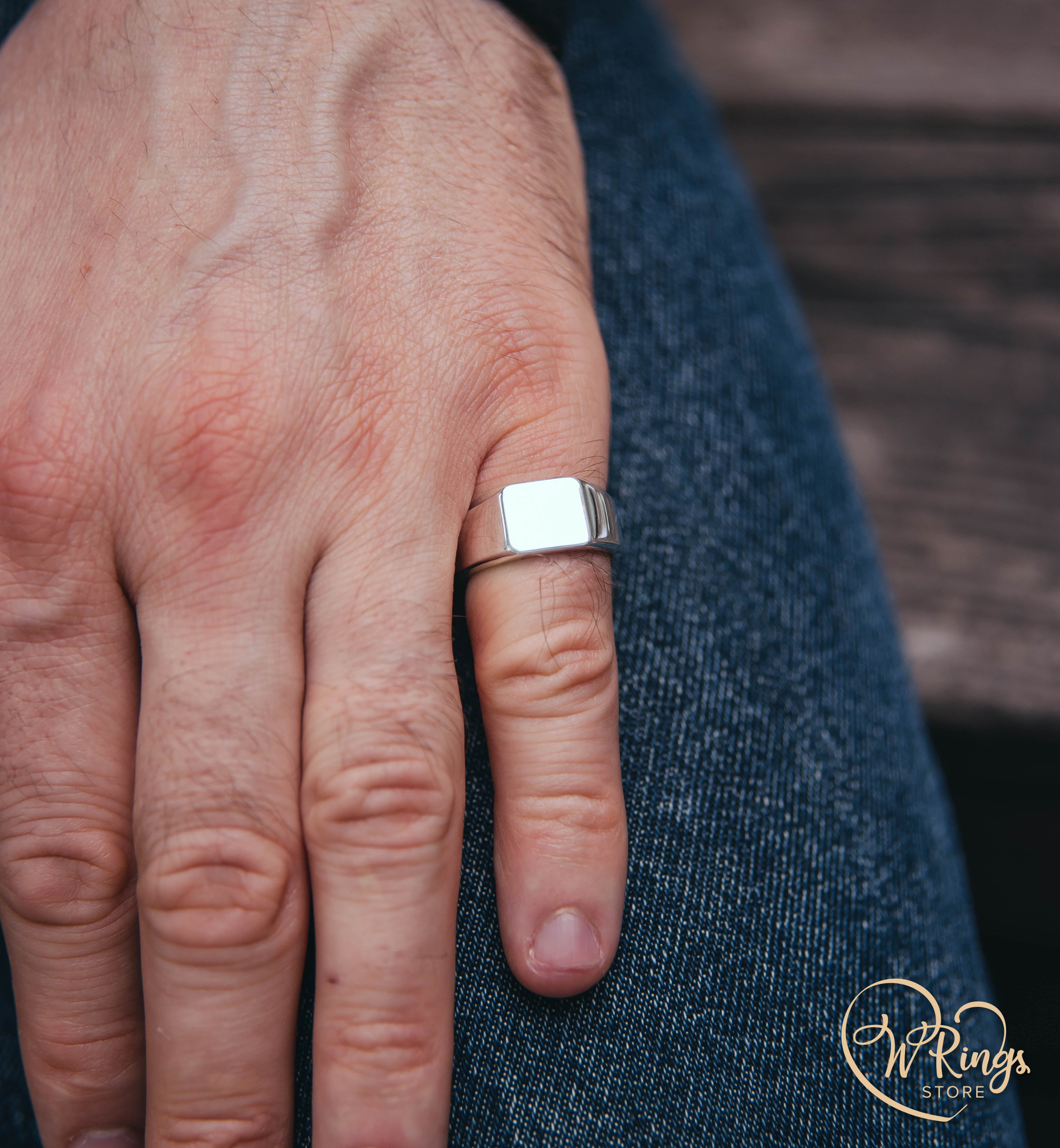 Medium Size Soft Square Signet Ring in Sterling Silver