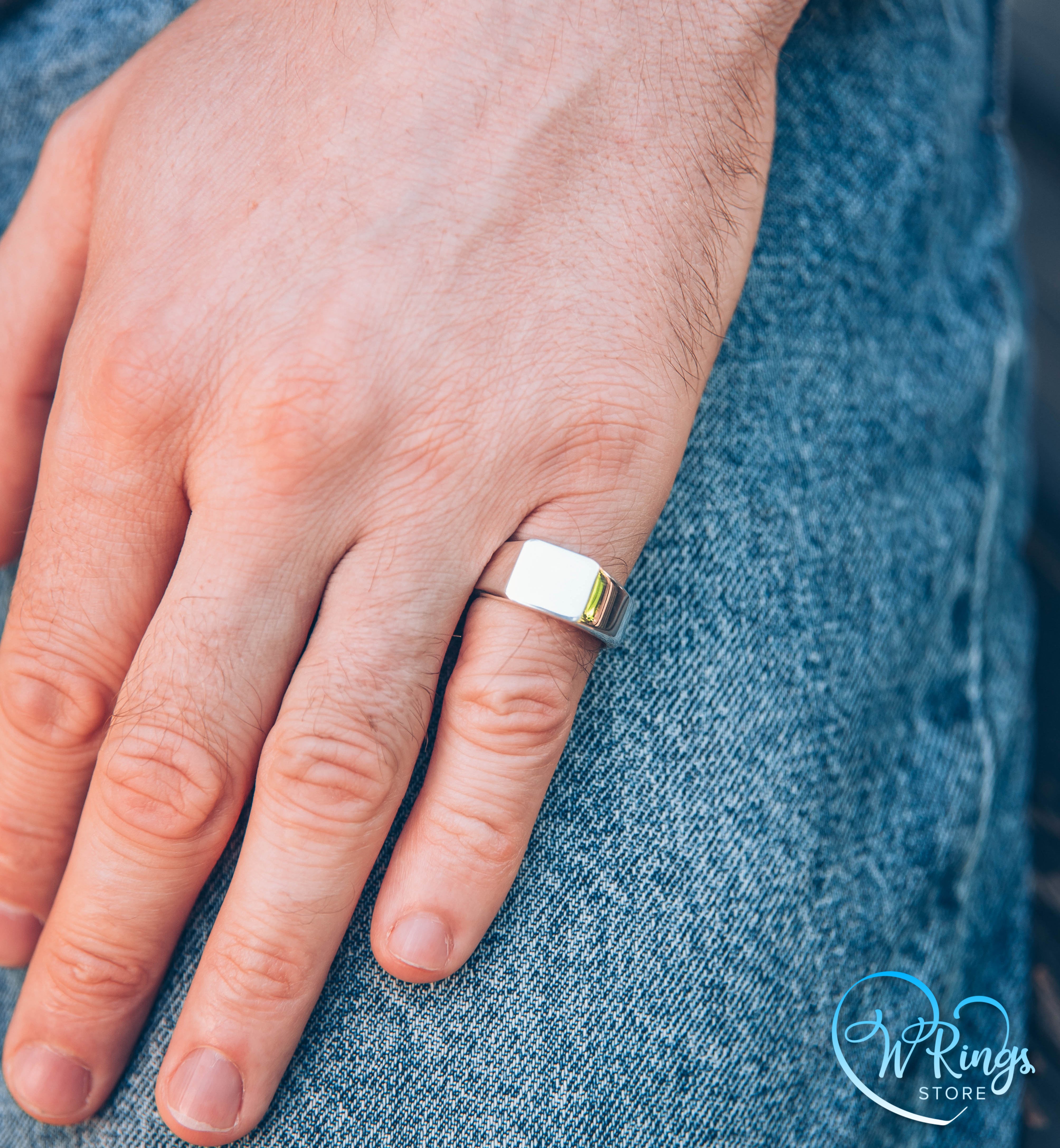 Medium Size Soft Square Signet Ring in Sterling Silver