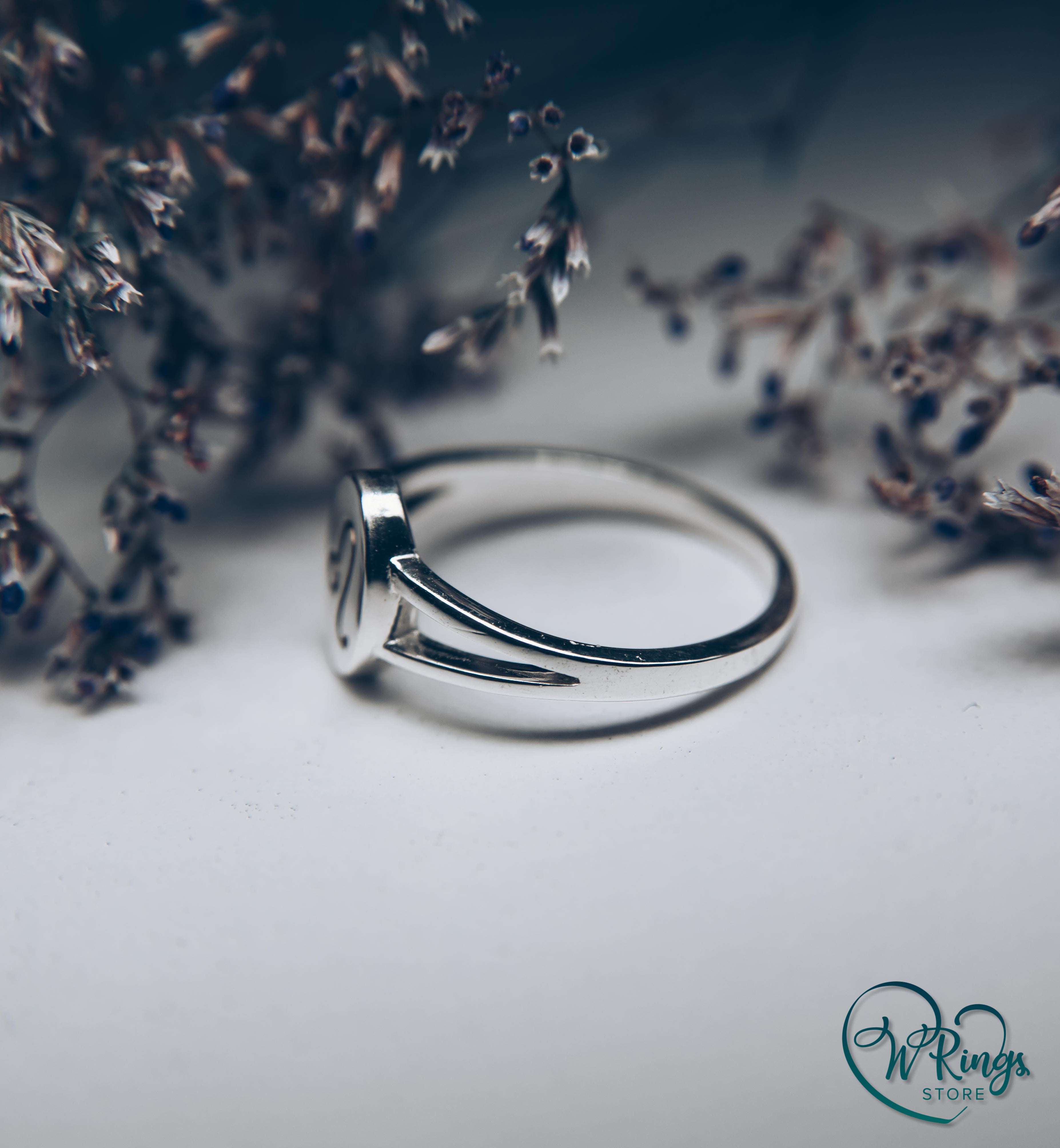 Oval shape Leo Signet Ring with Split Shank in Silver