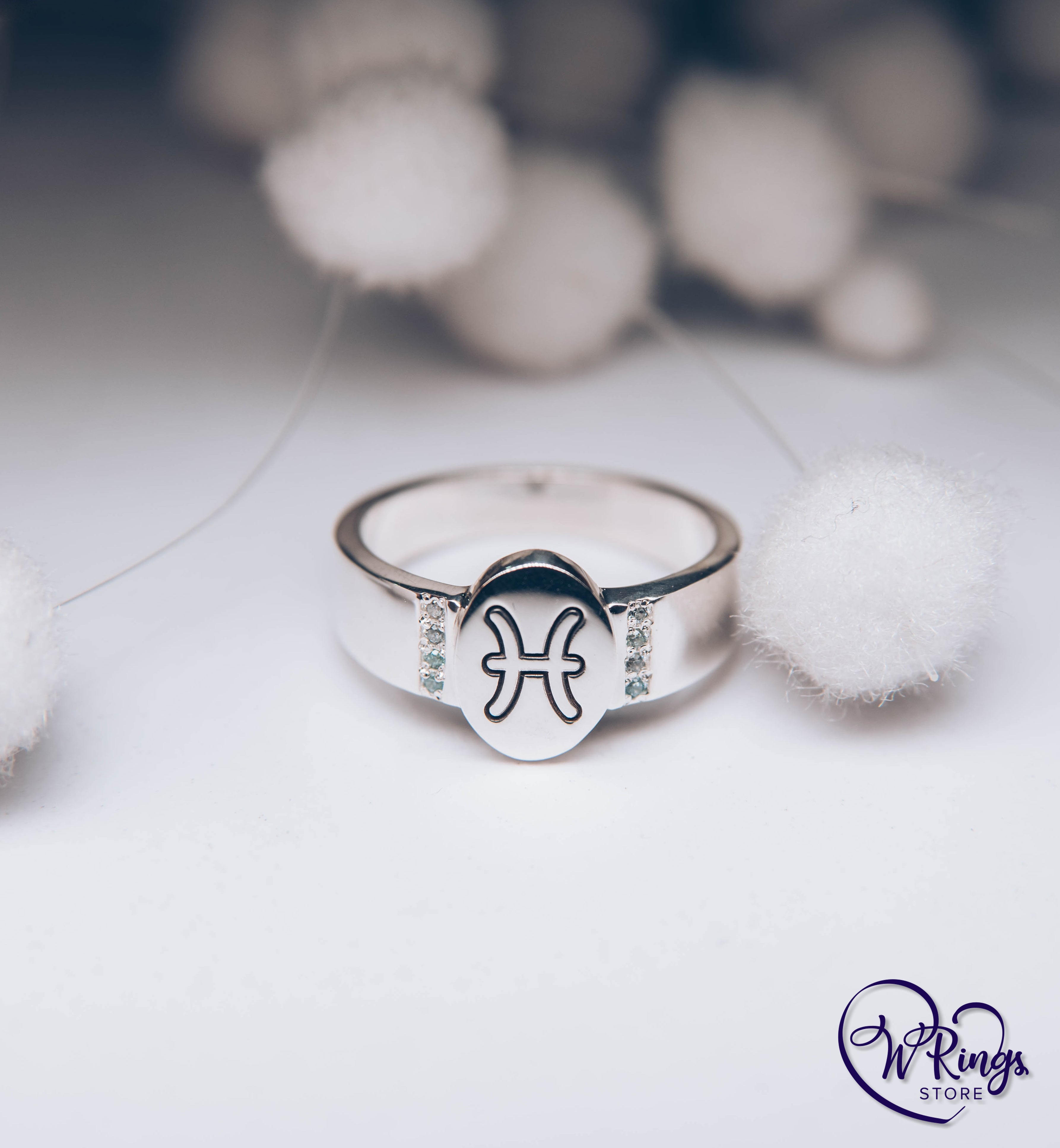 Oval shape Pisces Signet Ring & Side Topazes