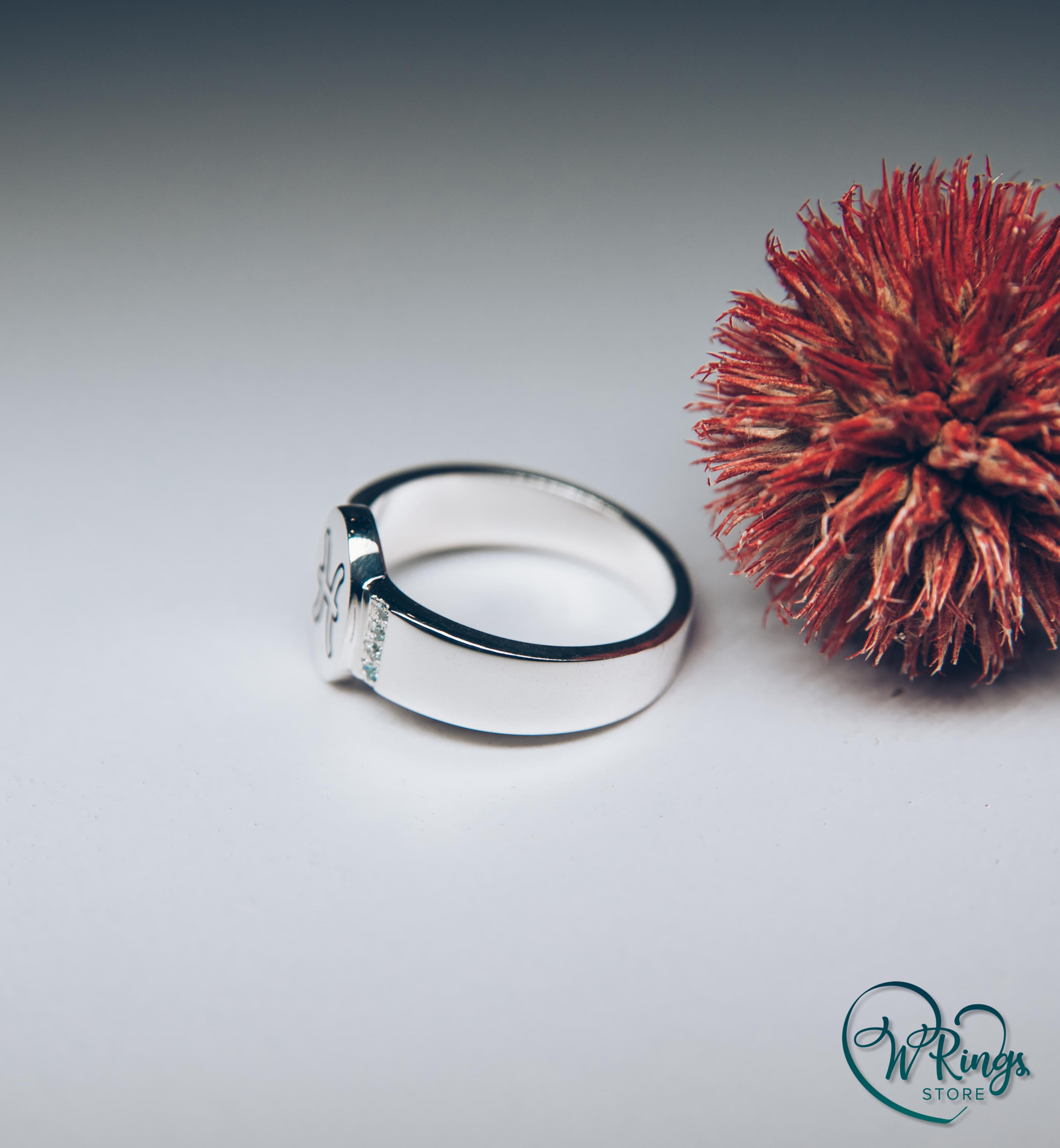 Oval shape Pisces Signet Ring & Side Topazes