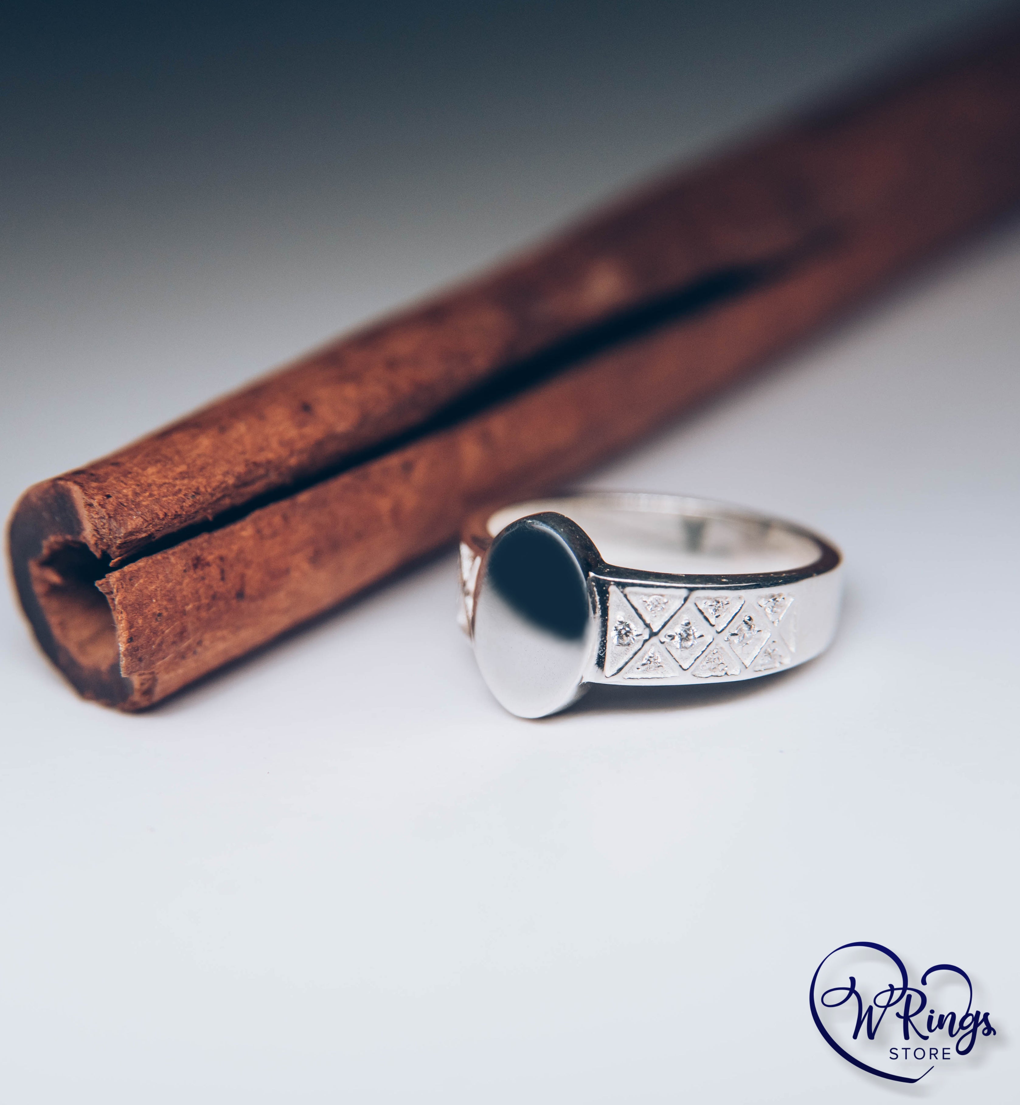 Oval shape & Side Gemstones Signet Ring in Silver