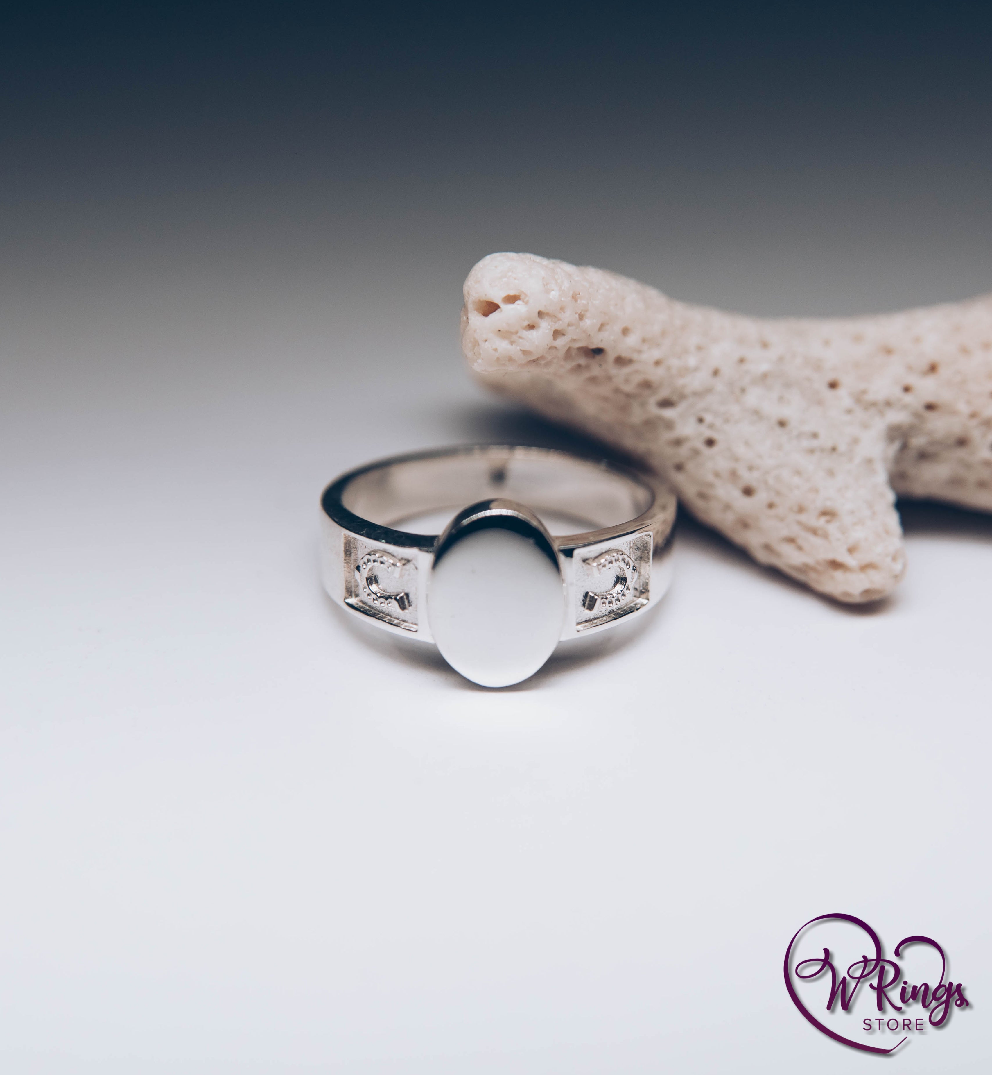 Oval shape and Side Horseshoes Signet Ring