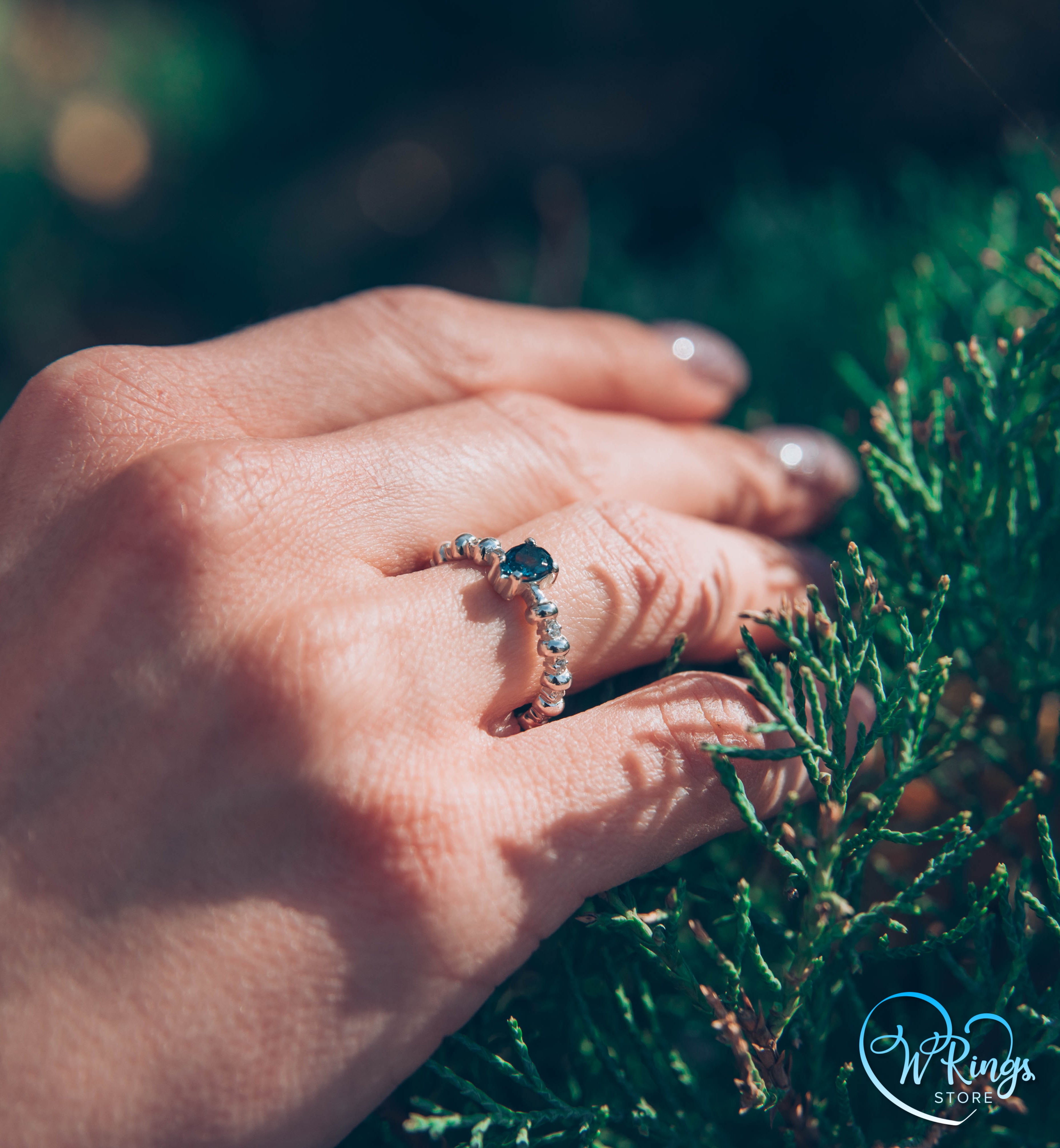 Pear London Blue Topaz Engagement Ring in Silver with Accent Stones