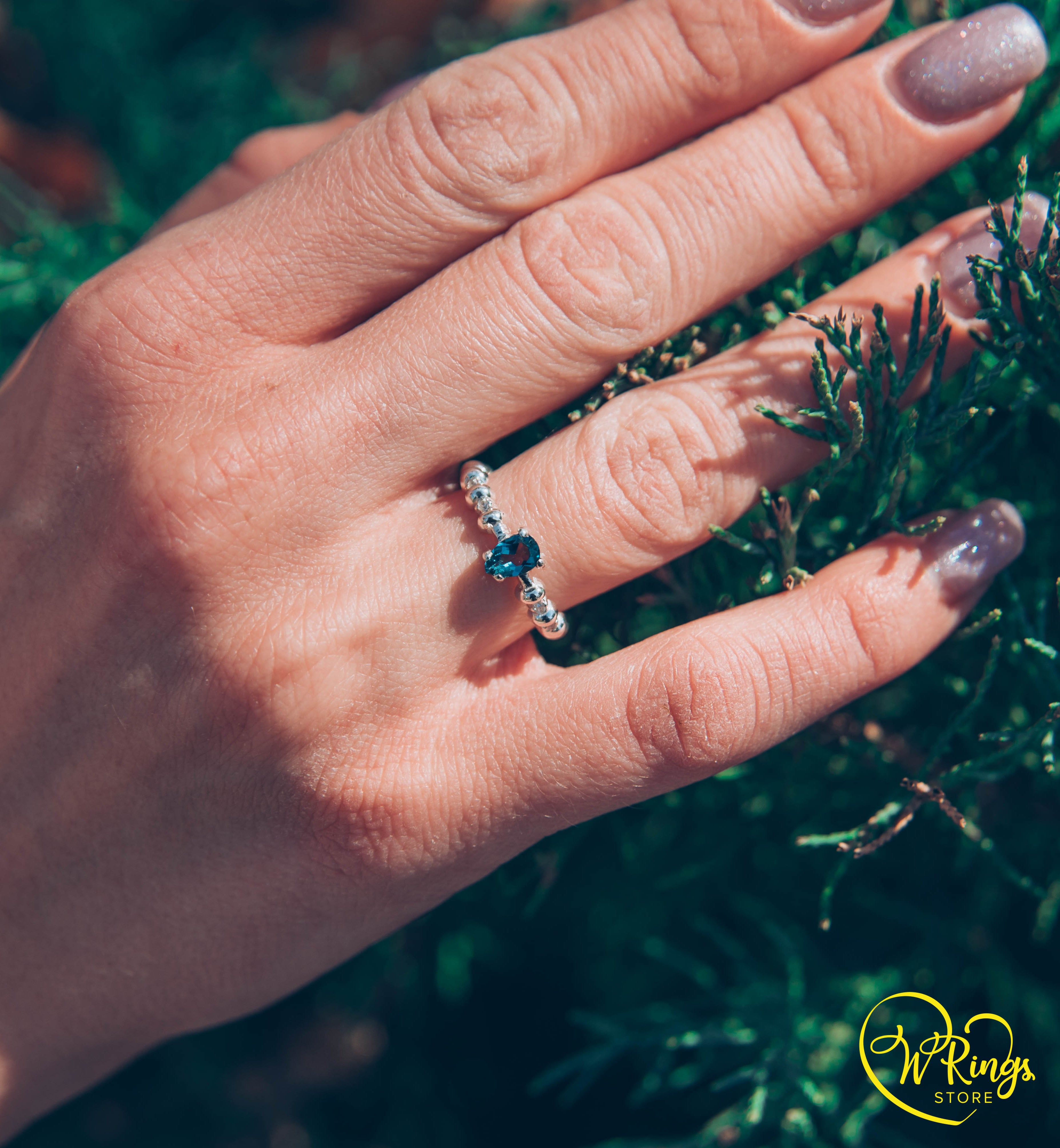 Pear London Blue Topaz Engagement Ring in Silver with Accent Stones