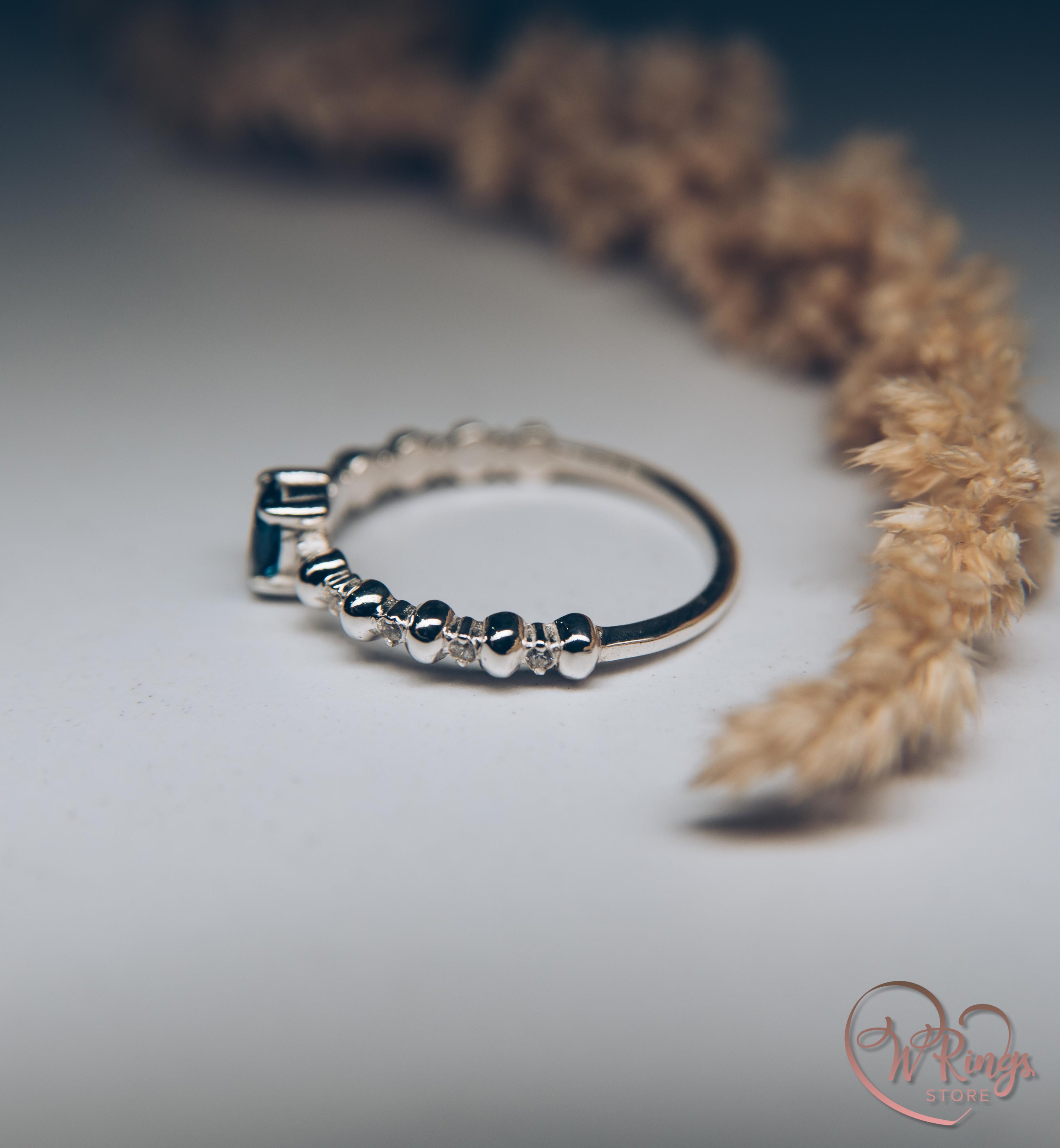 Pear London Blue Topaz Engagement Ring in Silver with Accent Stones