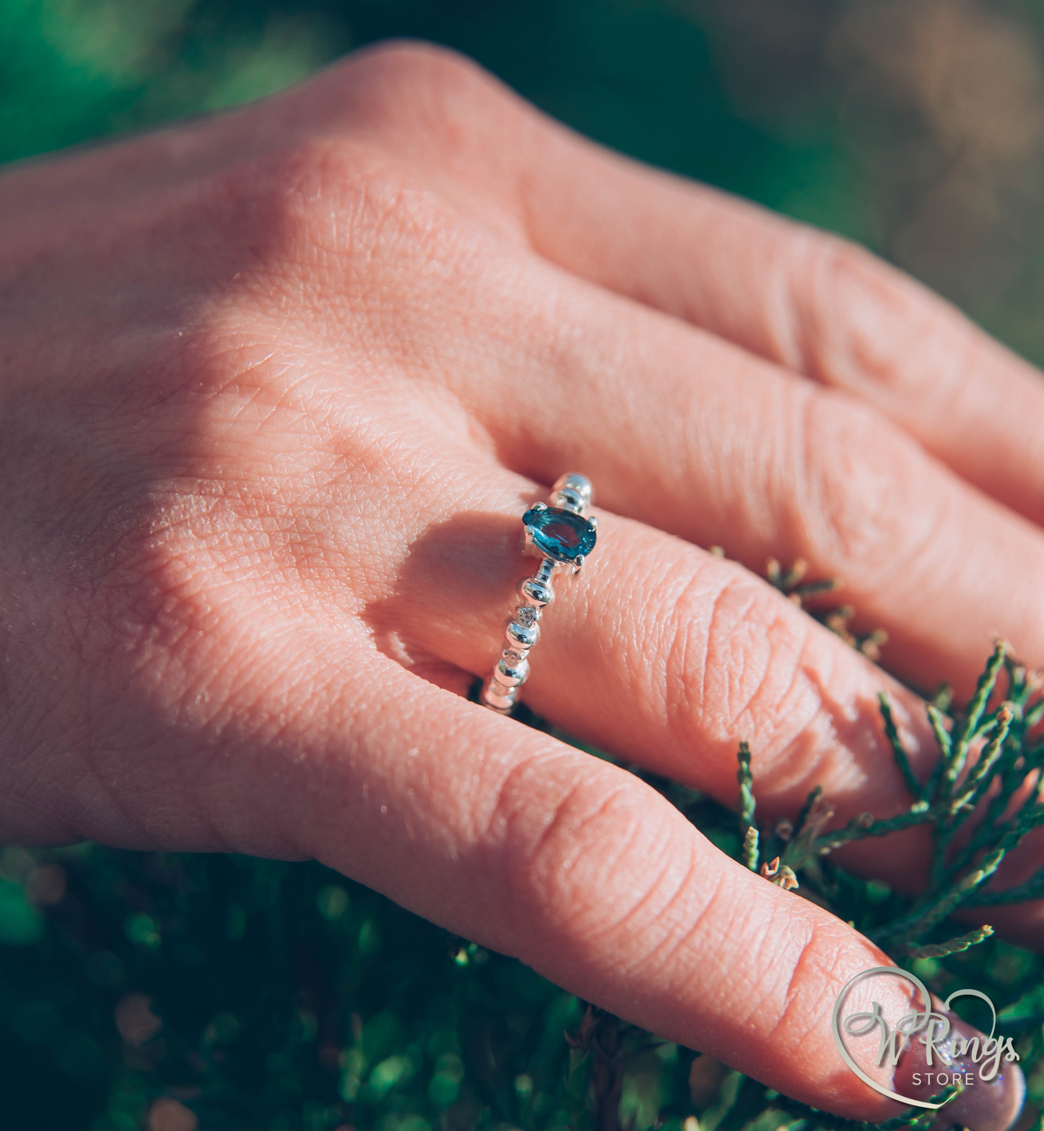 Pear London Blue Topaz Engagement Ring in Silver with Accent Stones