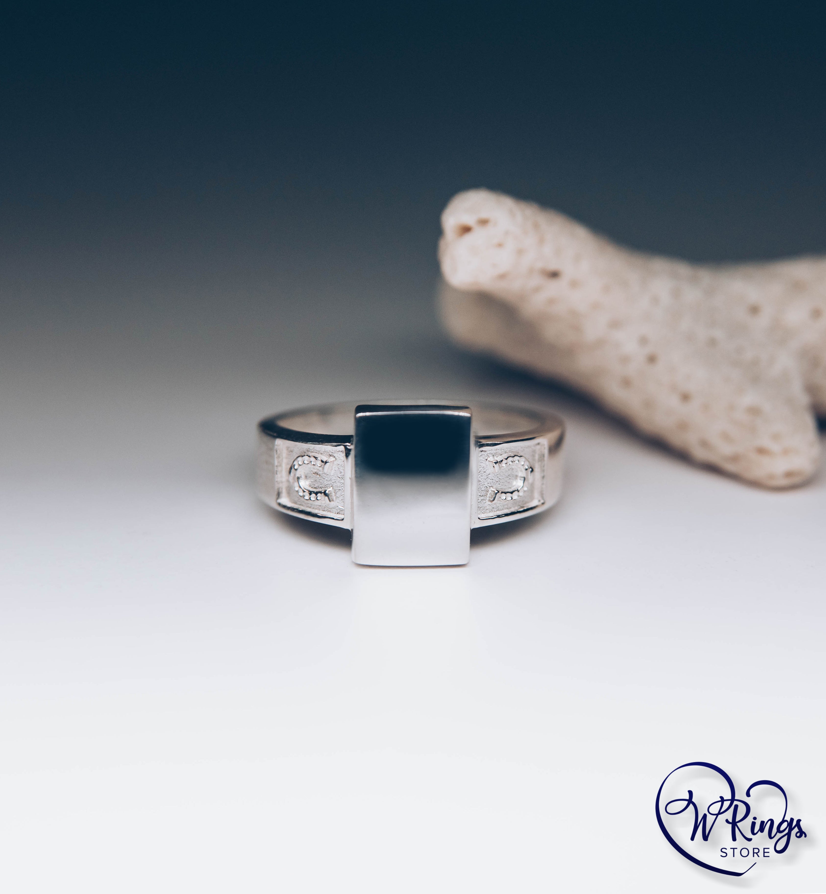 Rectangle shape & Side Horseshoes Silver Plain Signet Ring