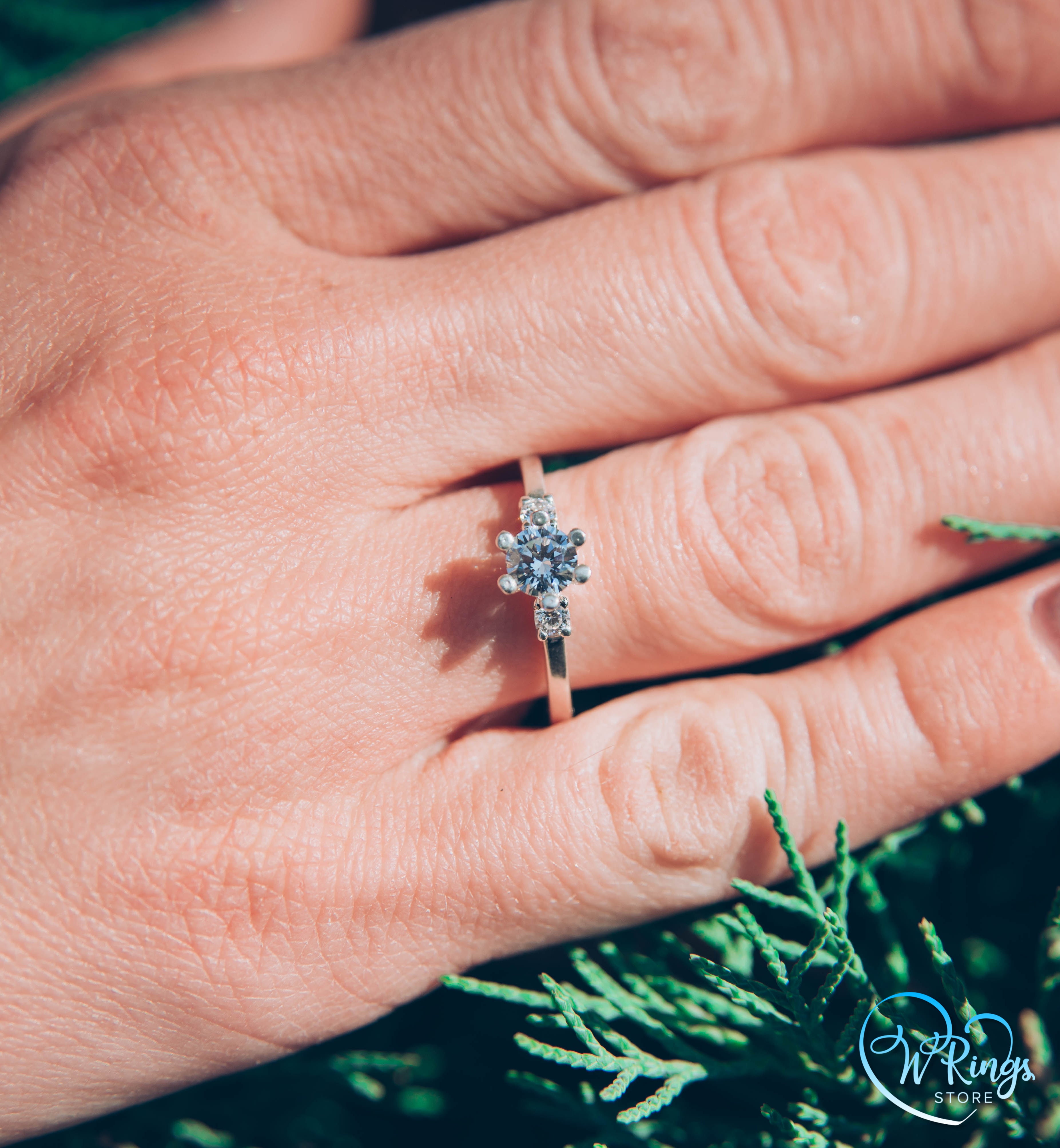 Round CZ Three Stone Engagement Ring in Silver