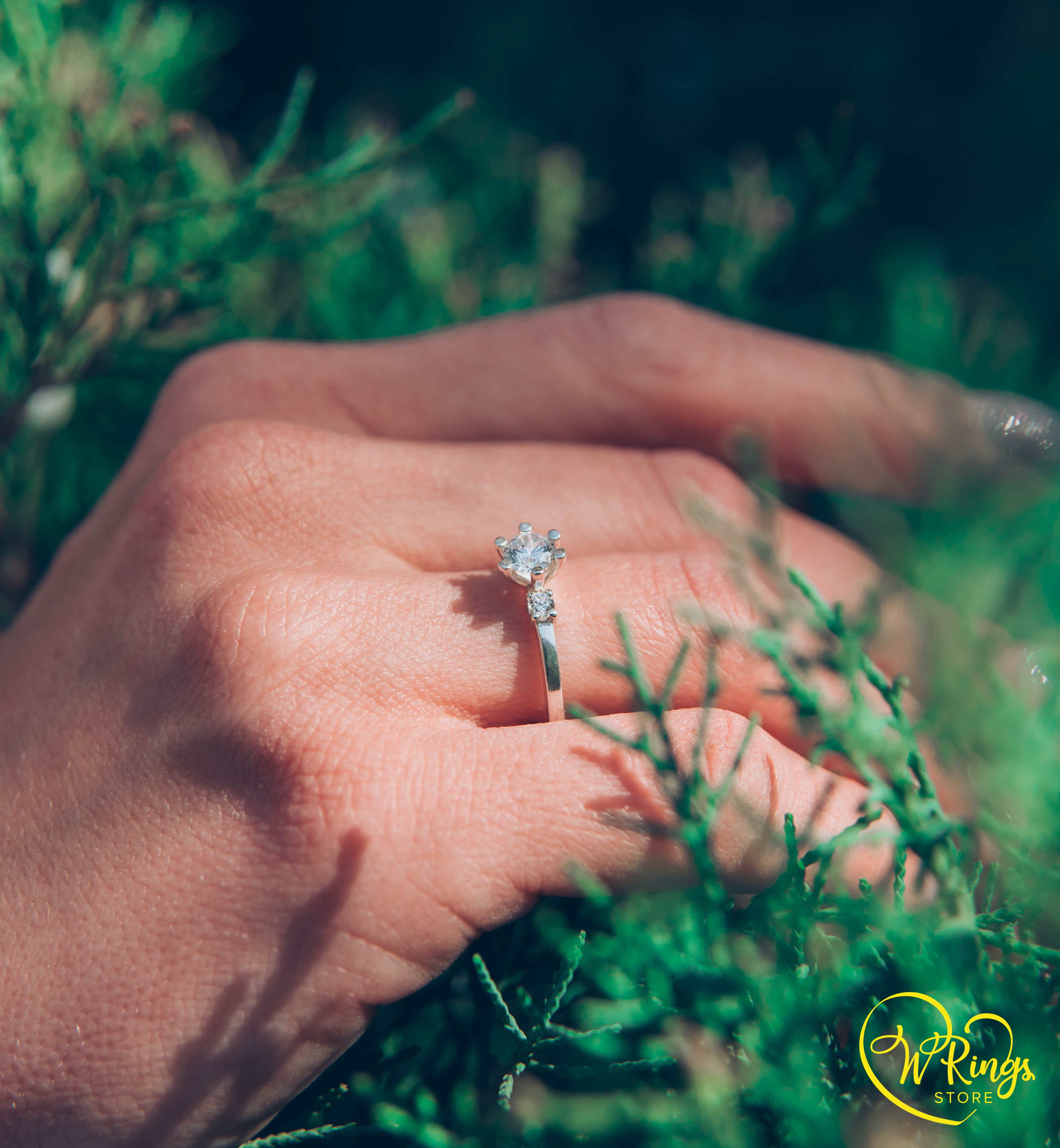 Round CZ Three Stone Engagement Ring in Silver