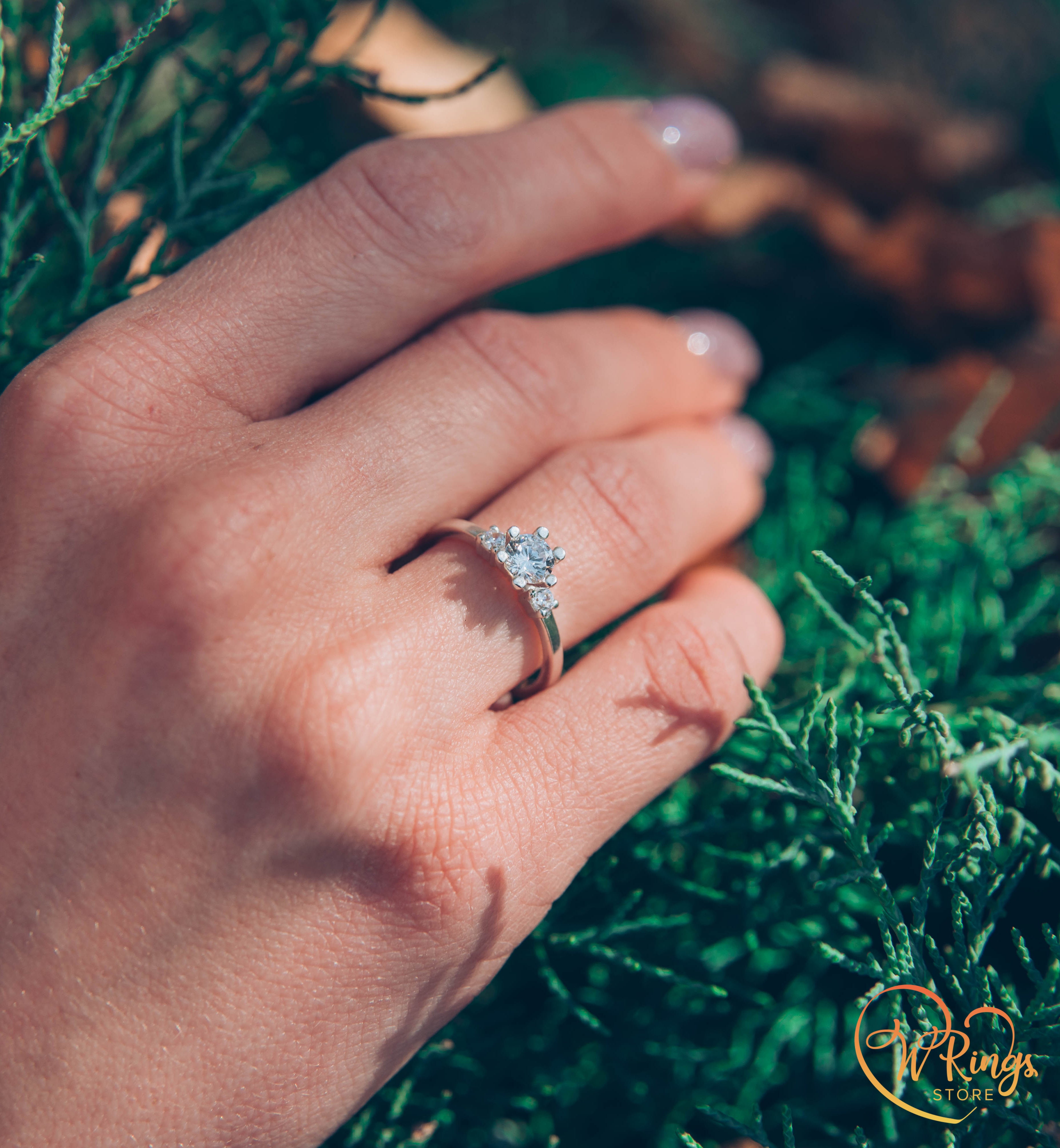 Round CZ Three Stone Engagement Ring in Silver