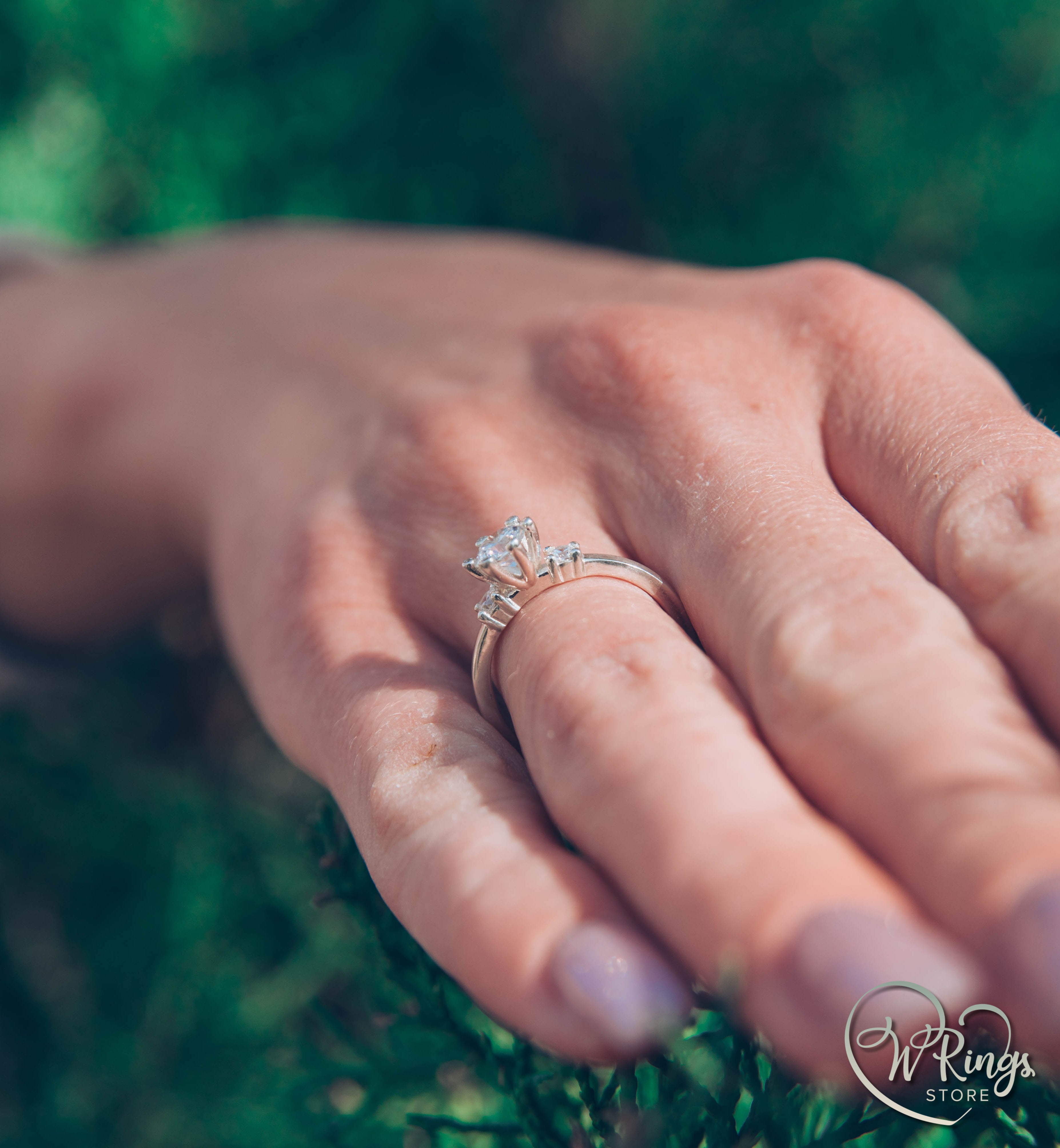 Round CZ Three Stone Engagement Ring in Silver