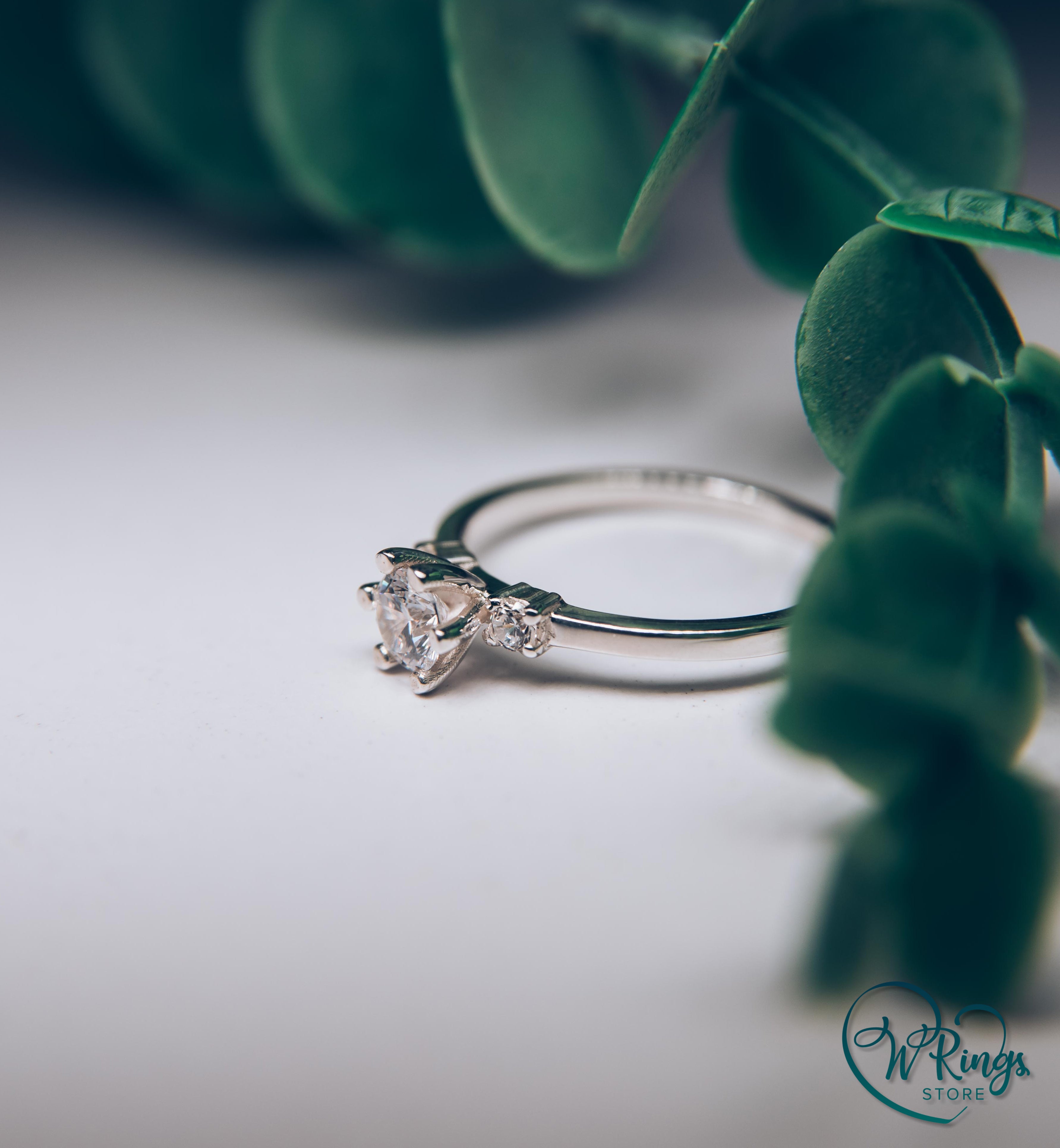 Round CZ Three Stone Engagement Ring in Silver