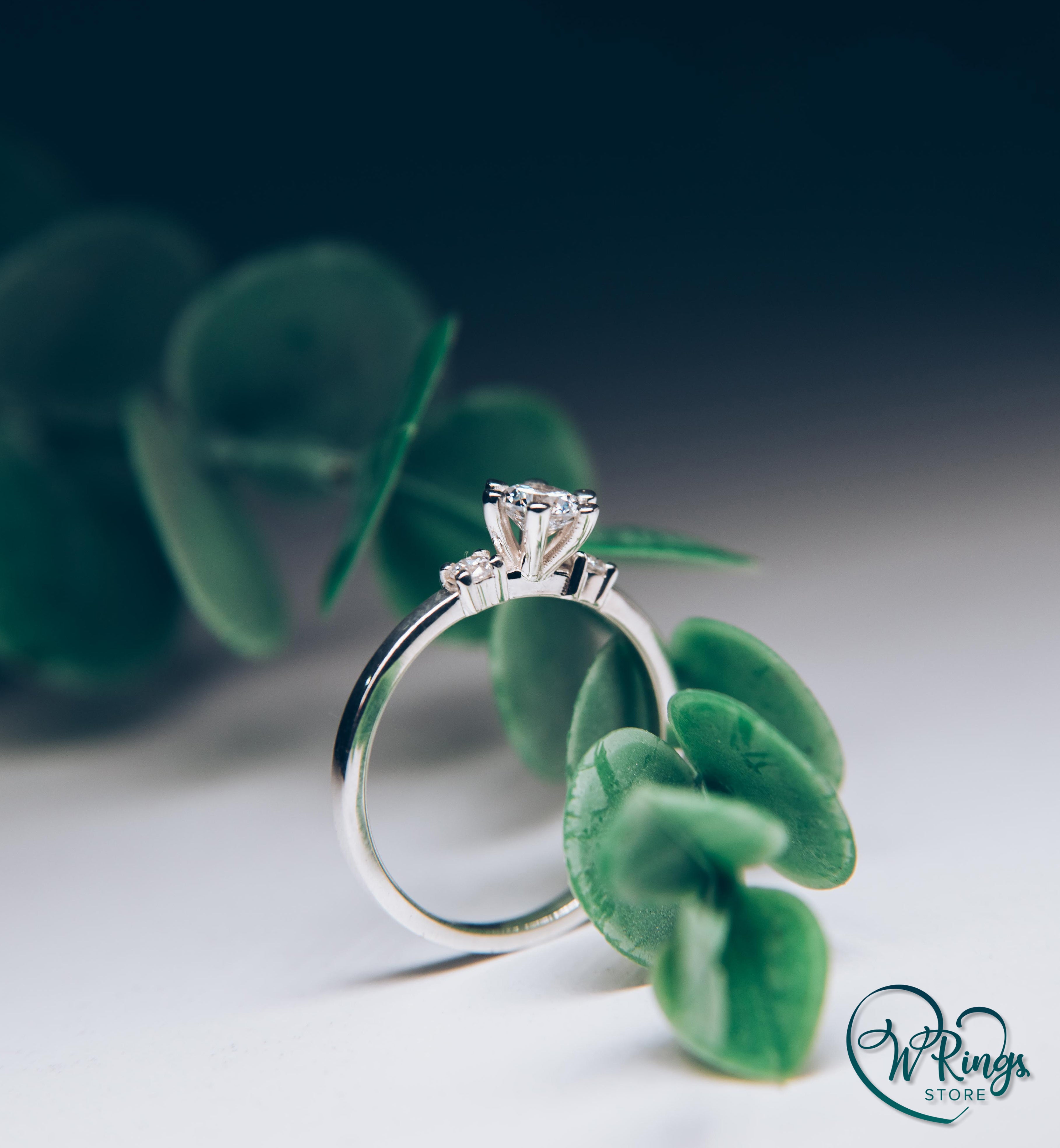 Round CZ Three Stone Engagement Ring in Silver