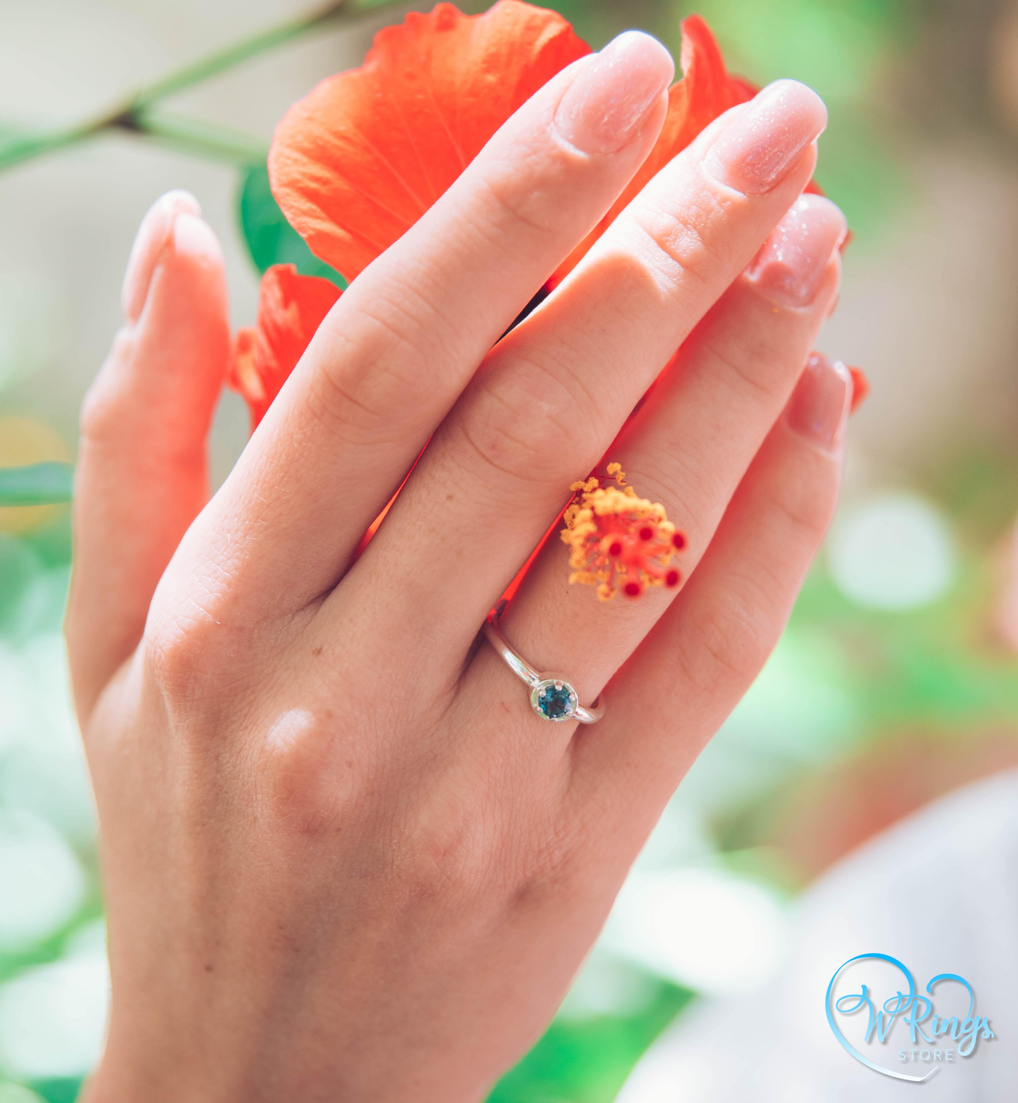 Round London Blue Topaz Solitaire Engagement ring in Sterling Silver