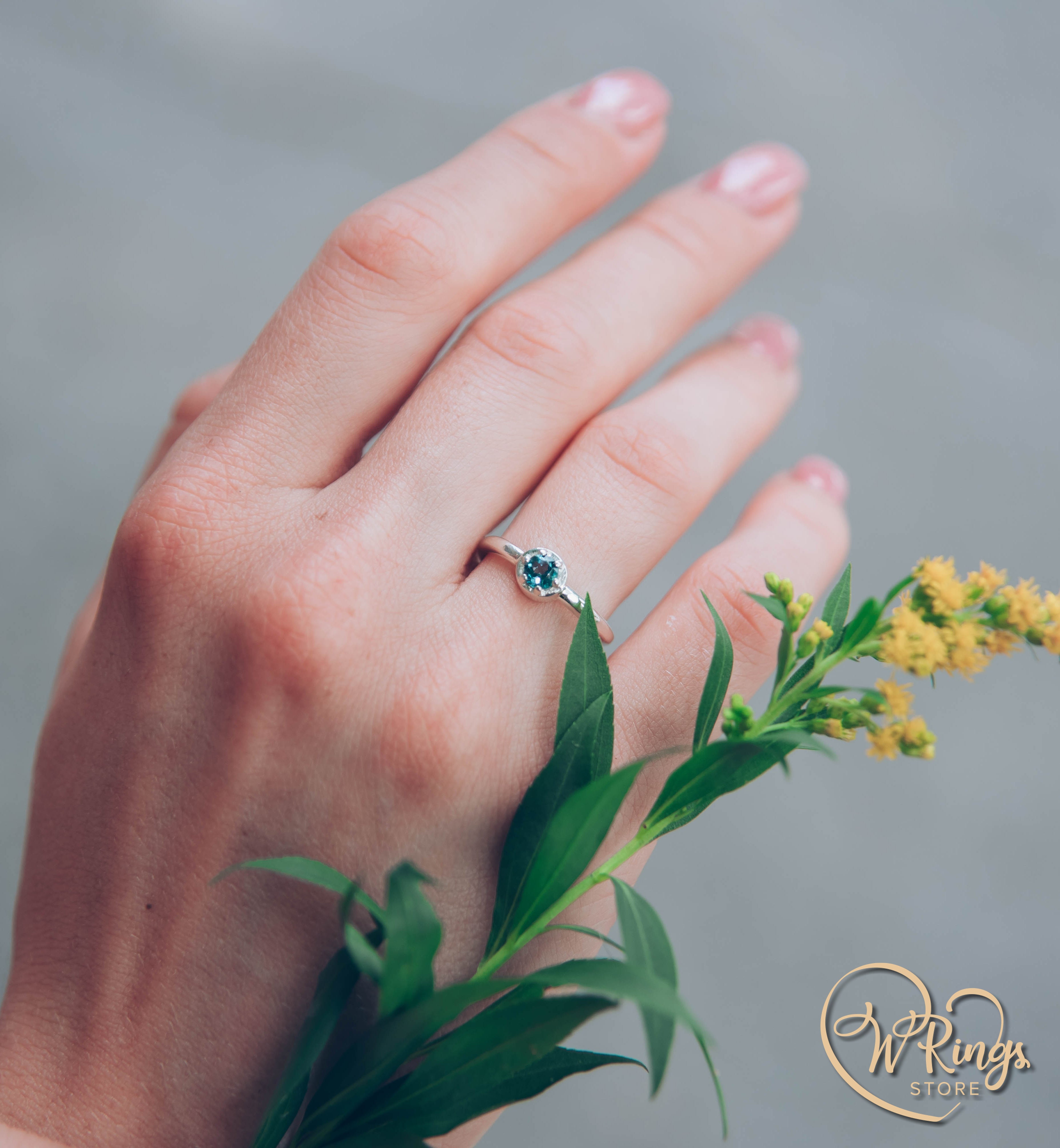 Round London Blue Topaz Solitaire Engagement ring in Sterling Silver