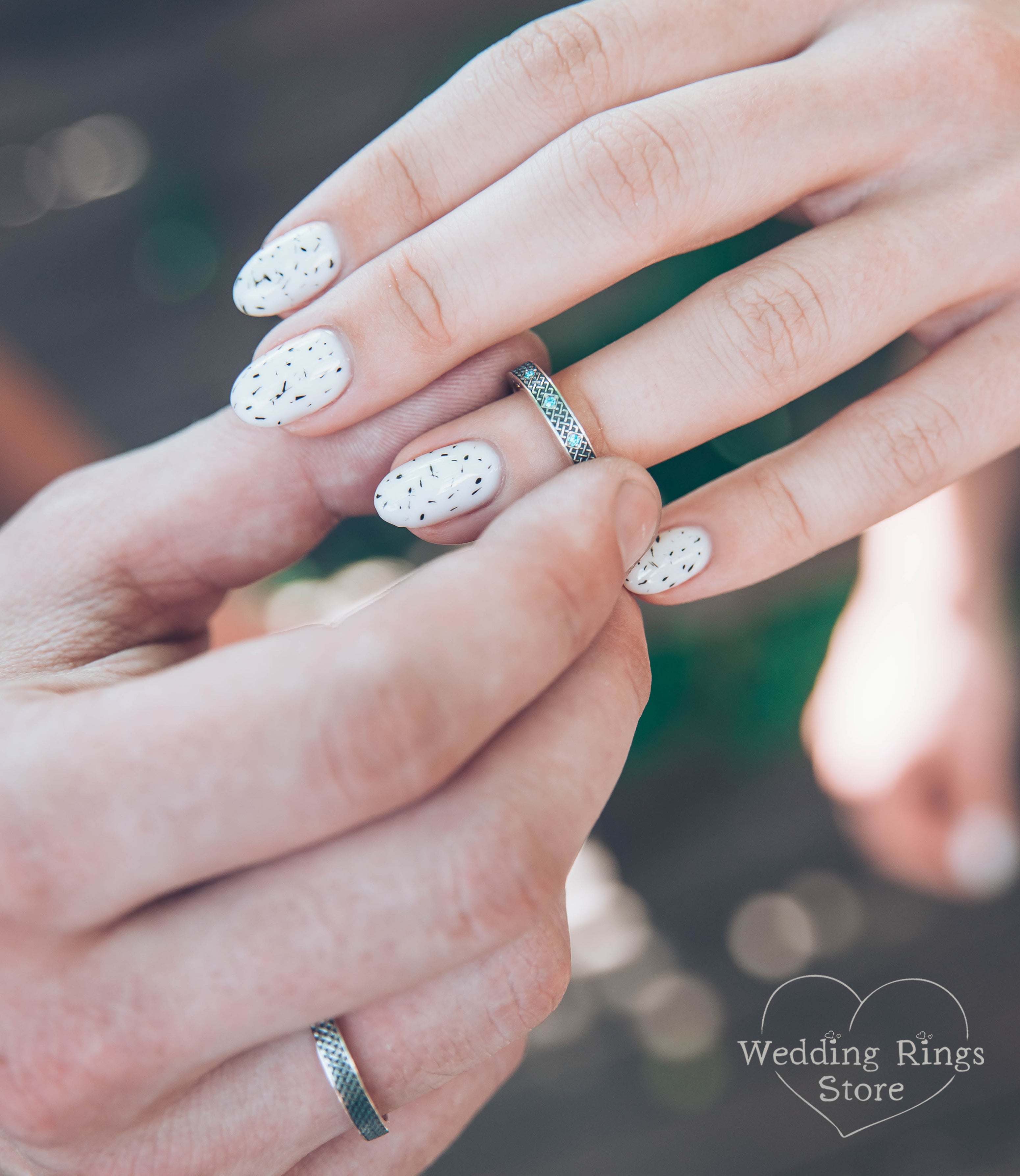 Silver Celtic Wedding Ring for Her – Subtle Knots & Blue Topazes