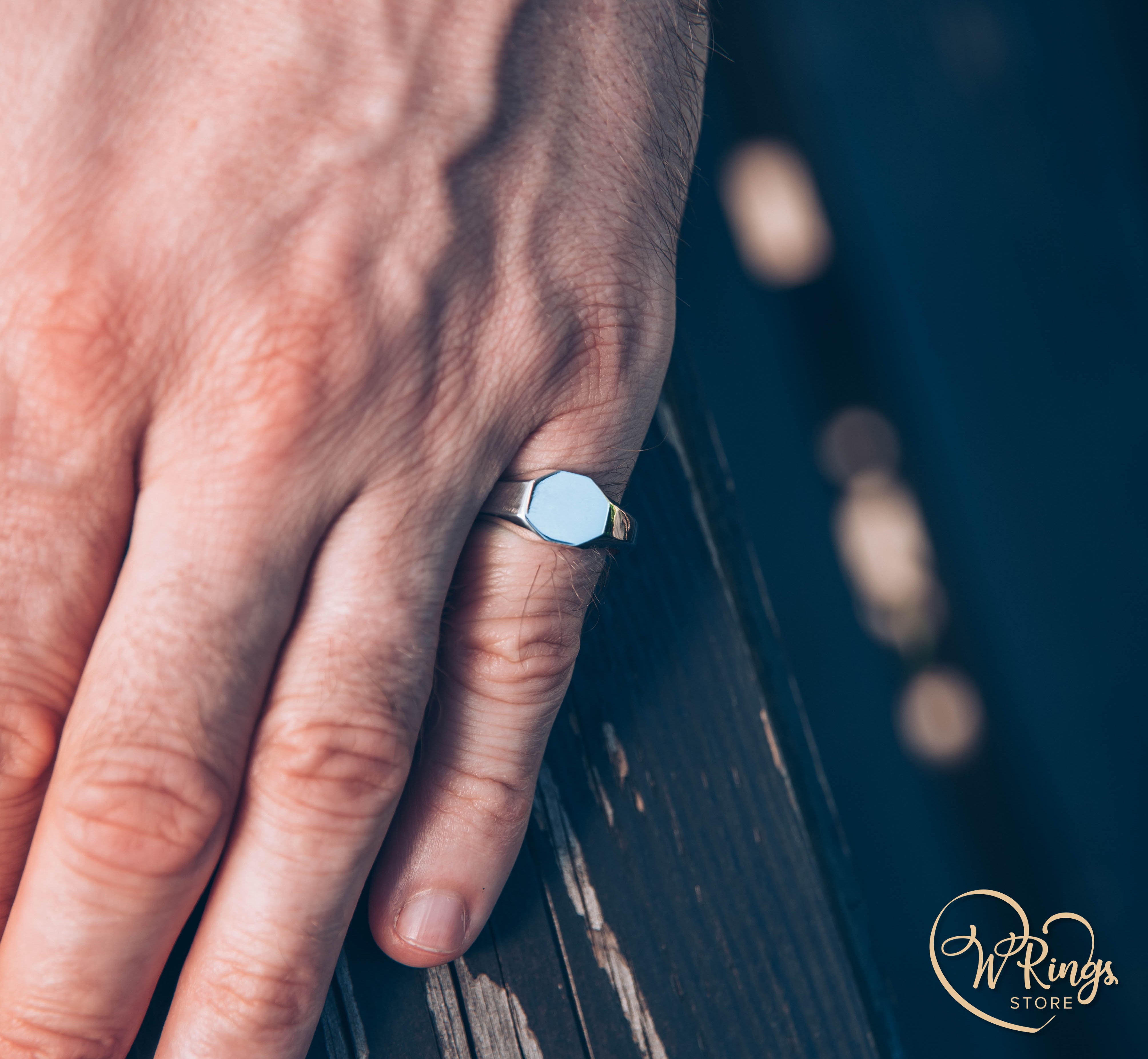 Small Size Blank Octagon Signet Ring in Sterling Silver