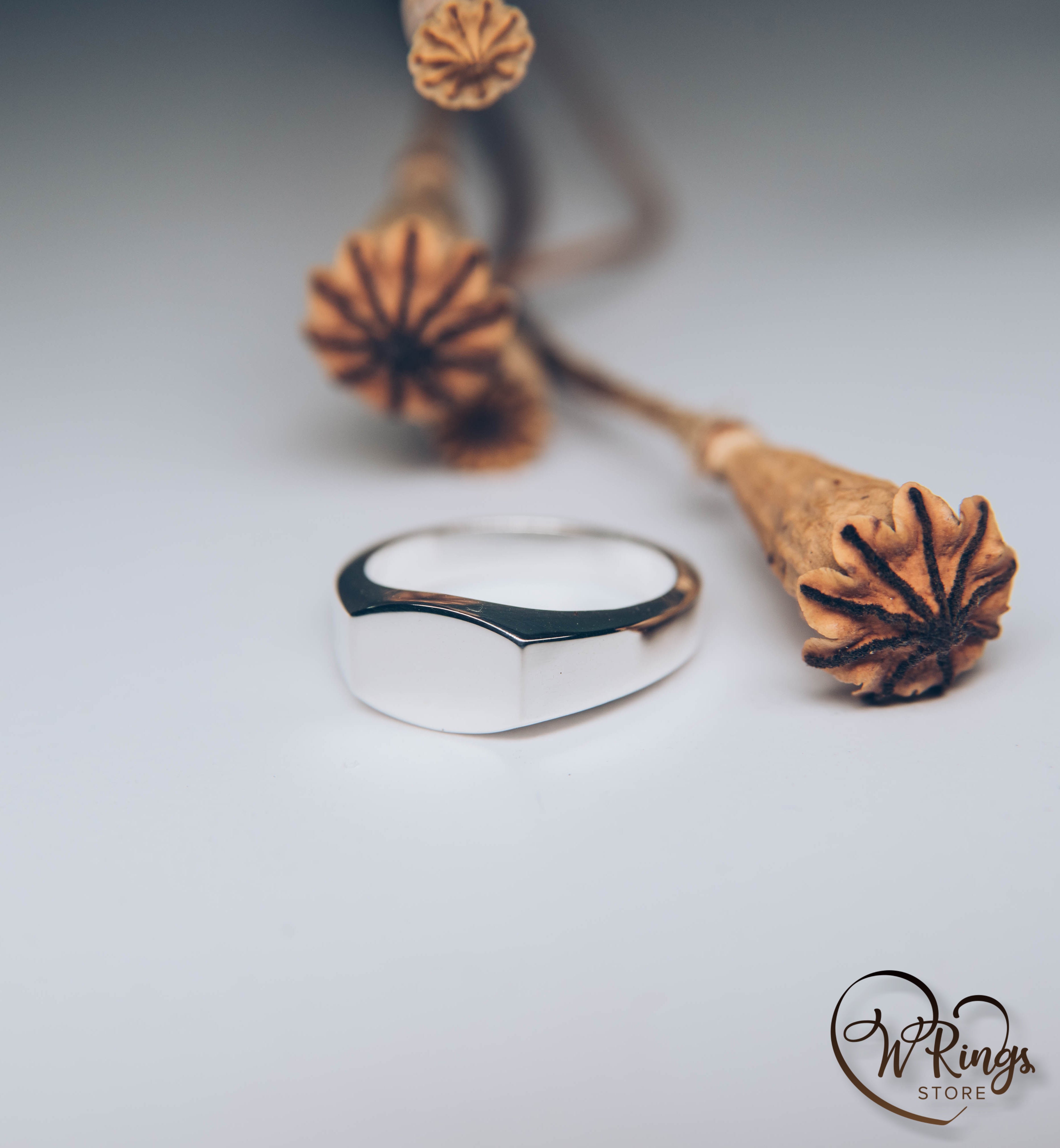 Small Size Blank Rounded Rectangle Signet Ring in Sterling Silver