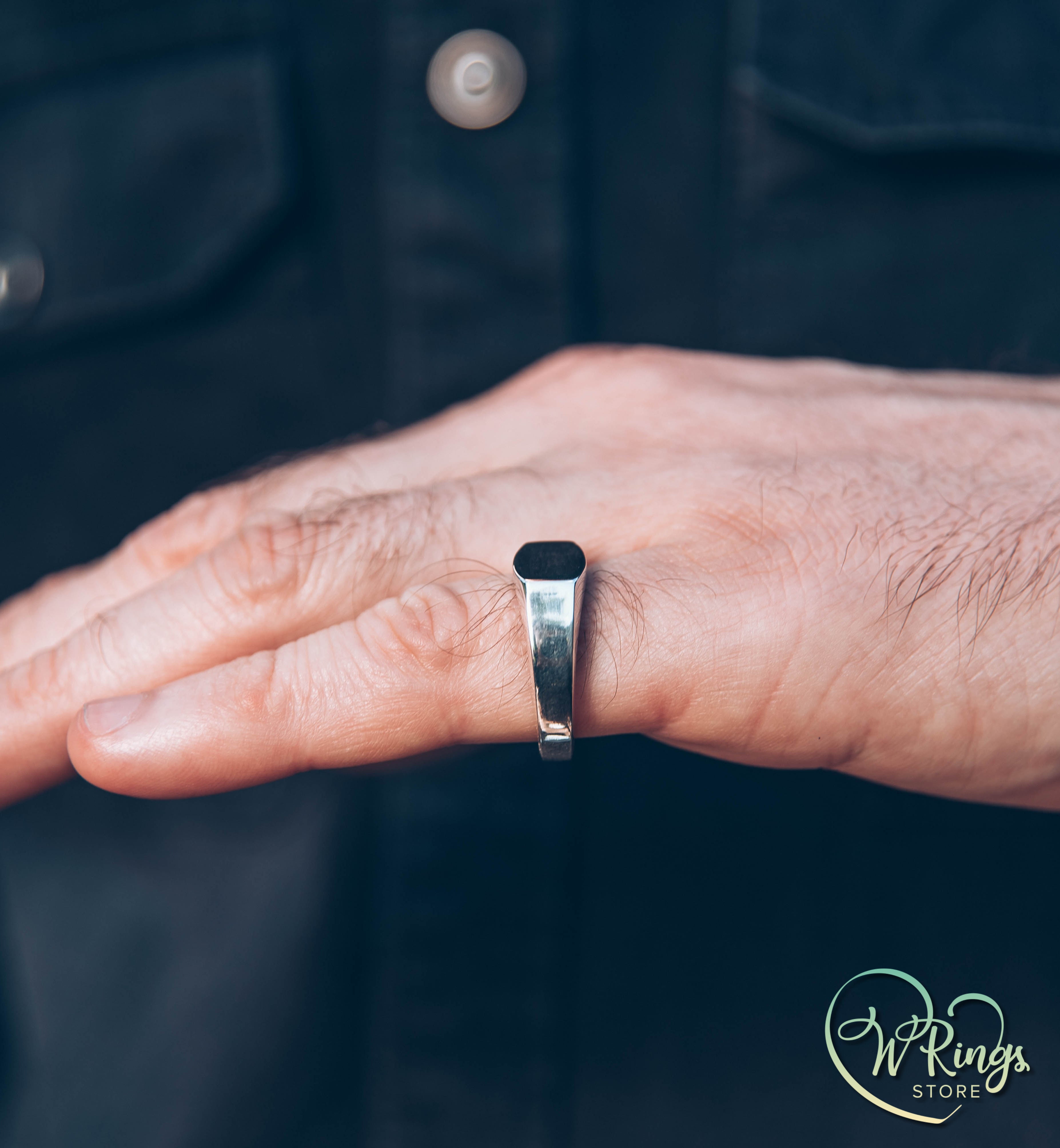 Small Size Blank Rounded Rectangle Signet Ring in Sterling Silver