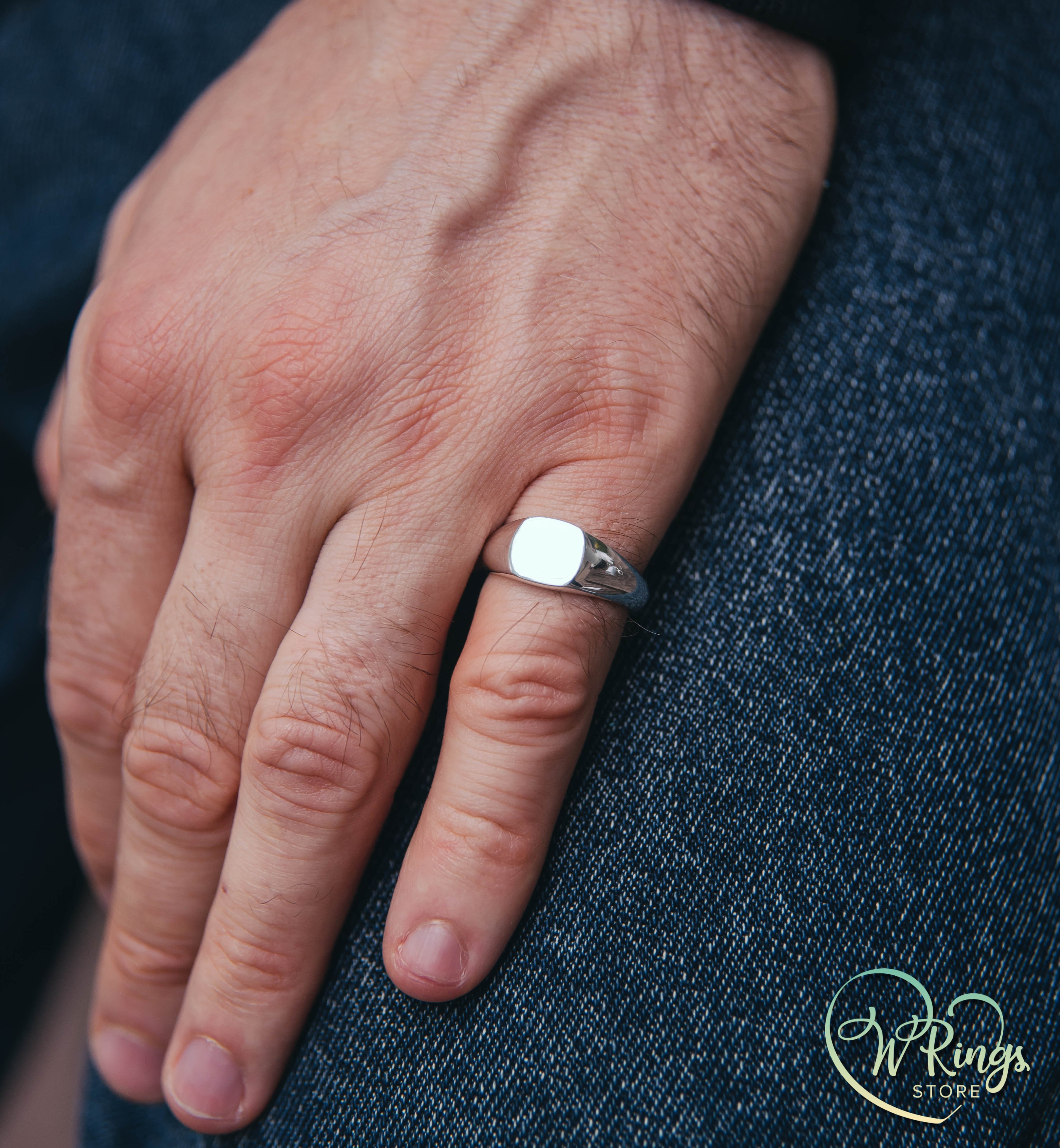 Small Size Blank Сushion Signet Ring in Sterling Silver