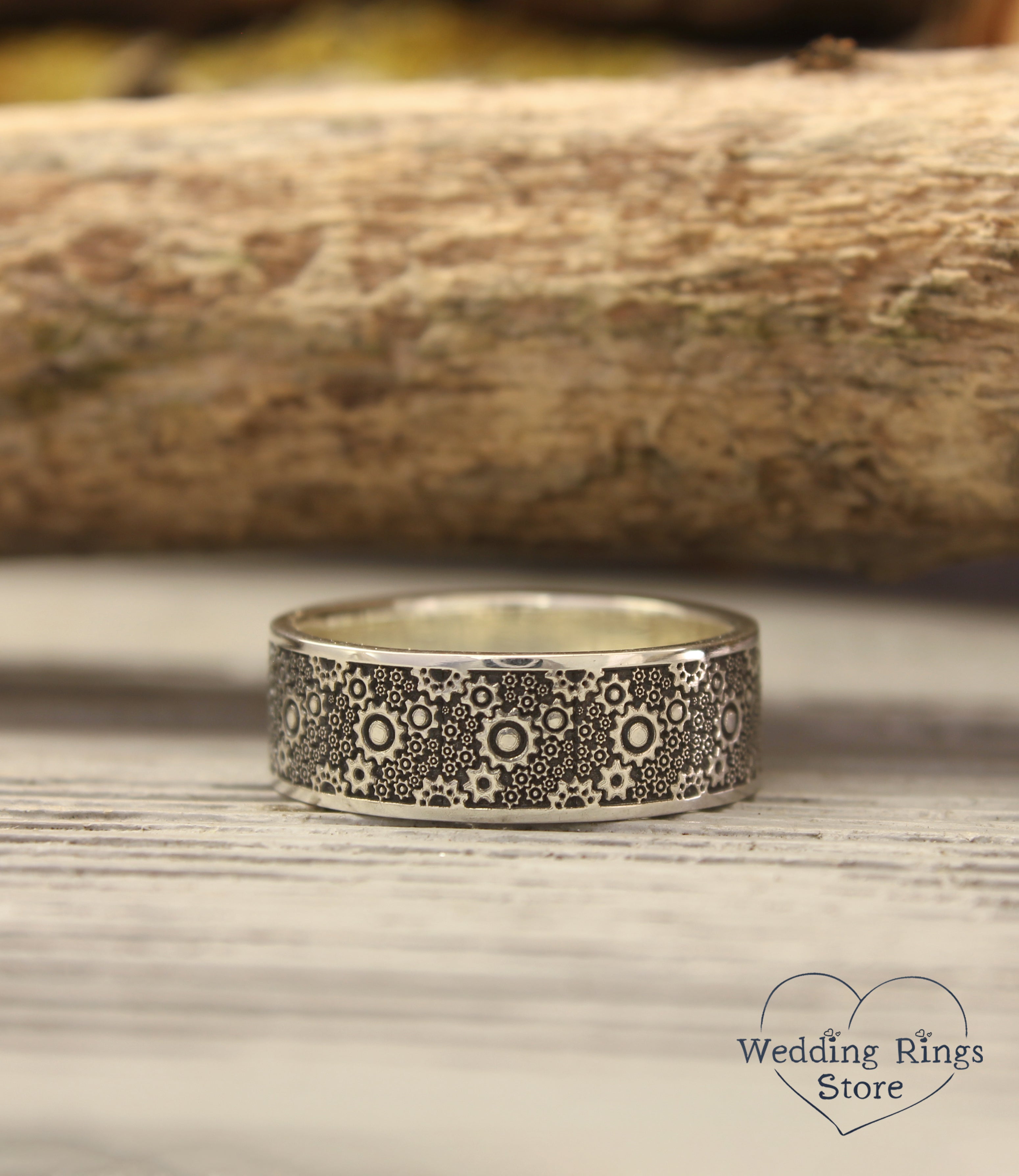 Wide and Unique Steampunk Silver Gear Ring for Him and Her