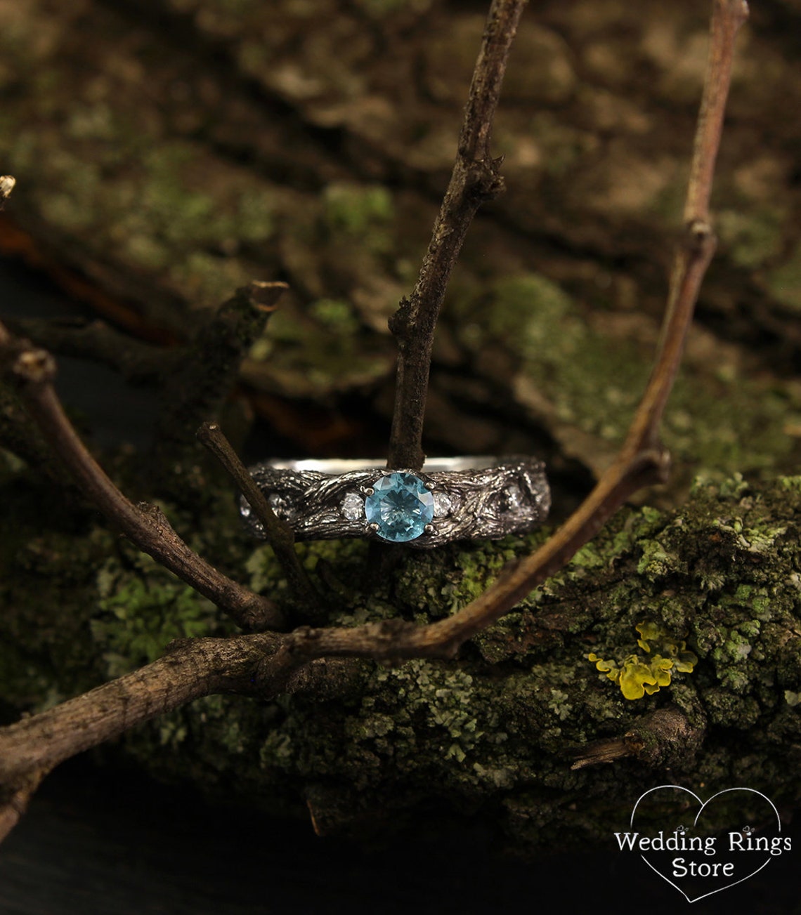 Silver Woodbark Topaz Engagement Ring & CZ Side stones