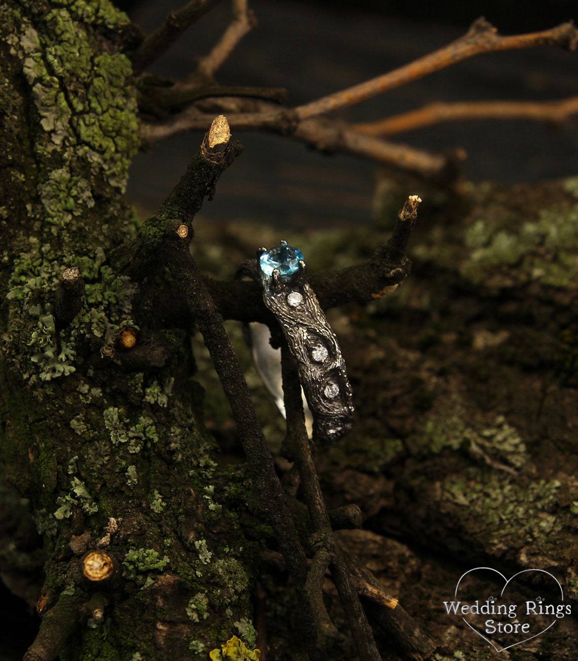 Silver Woodbark Topaz Engagement Ring & CZ Side stones