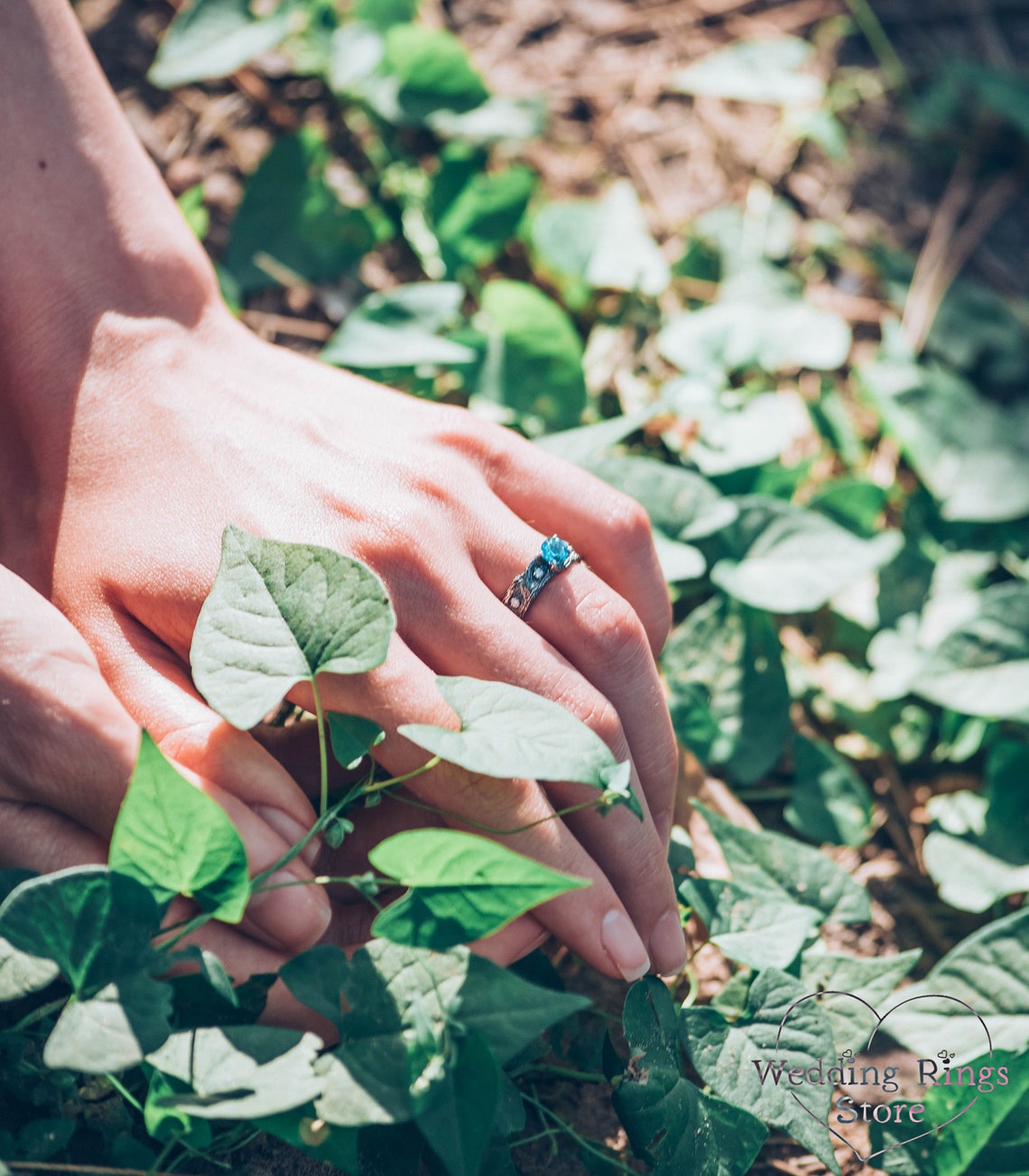 Silver Woodbark Topaz Engagement Ring & CZ Side stones