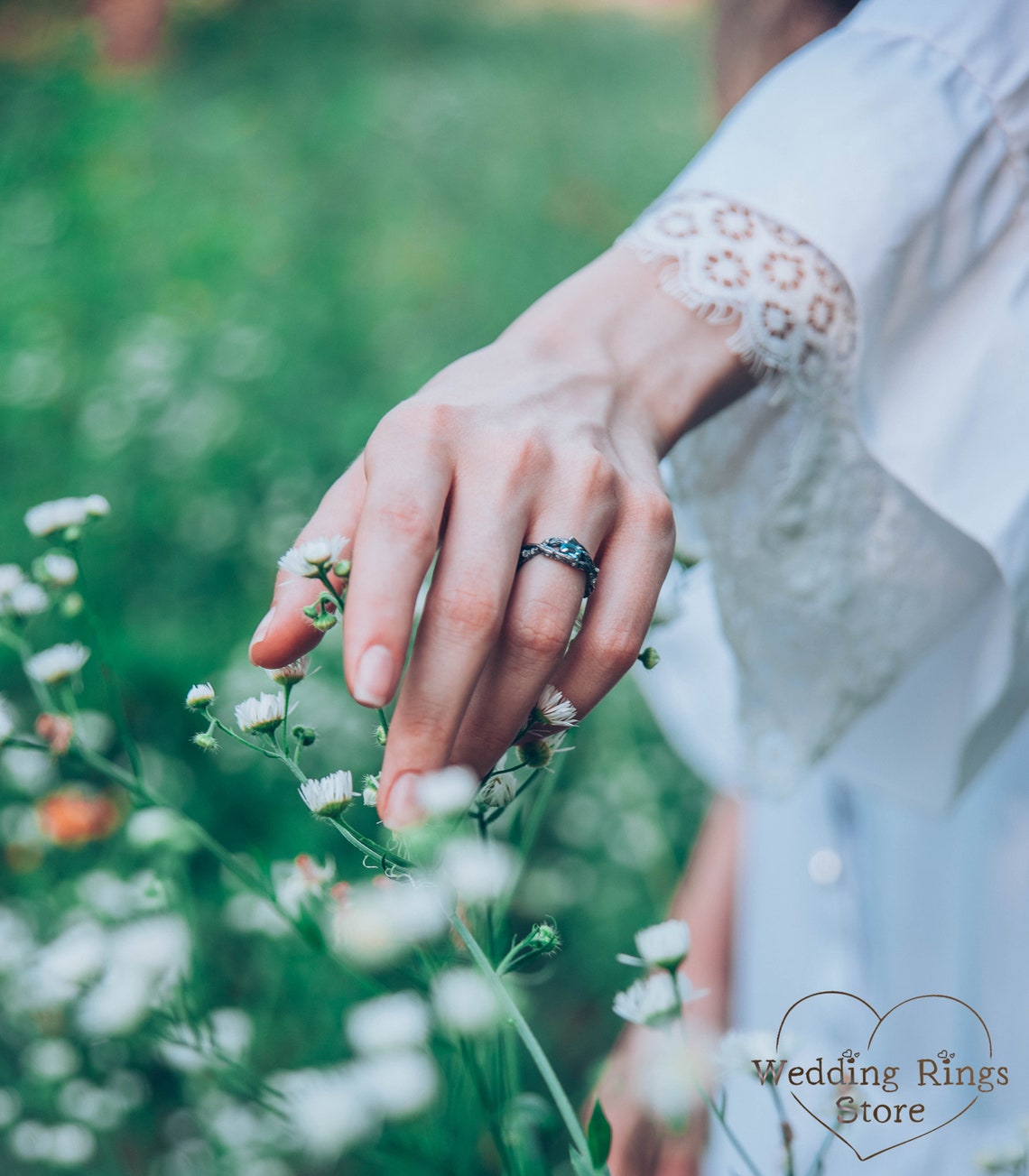 Sparkling Oval Topaz Braided Silver Branch Engagement Ring