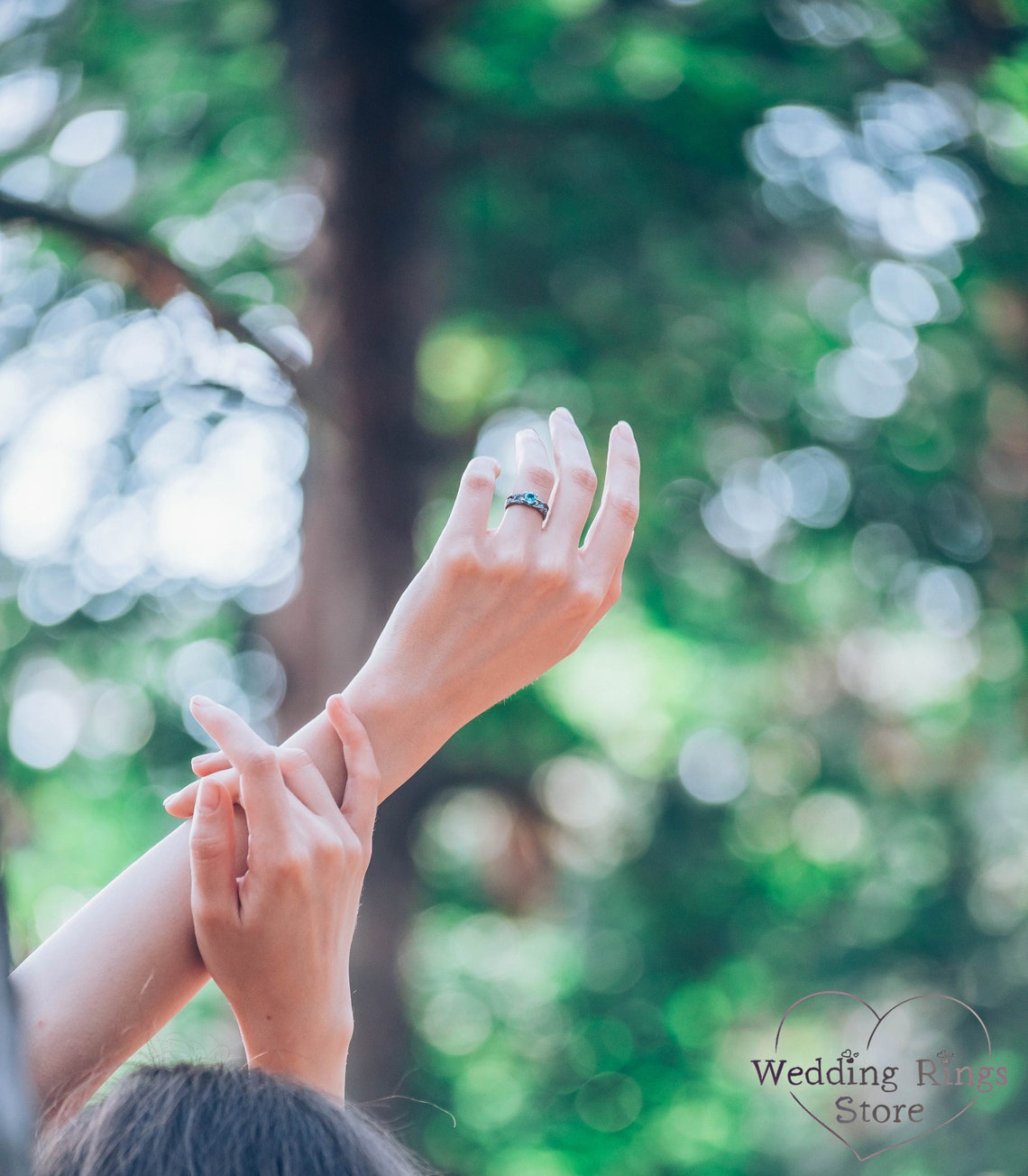 Silver Woodbark Topaz Engagement Ring & CZ Side stones