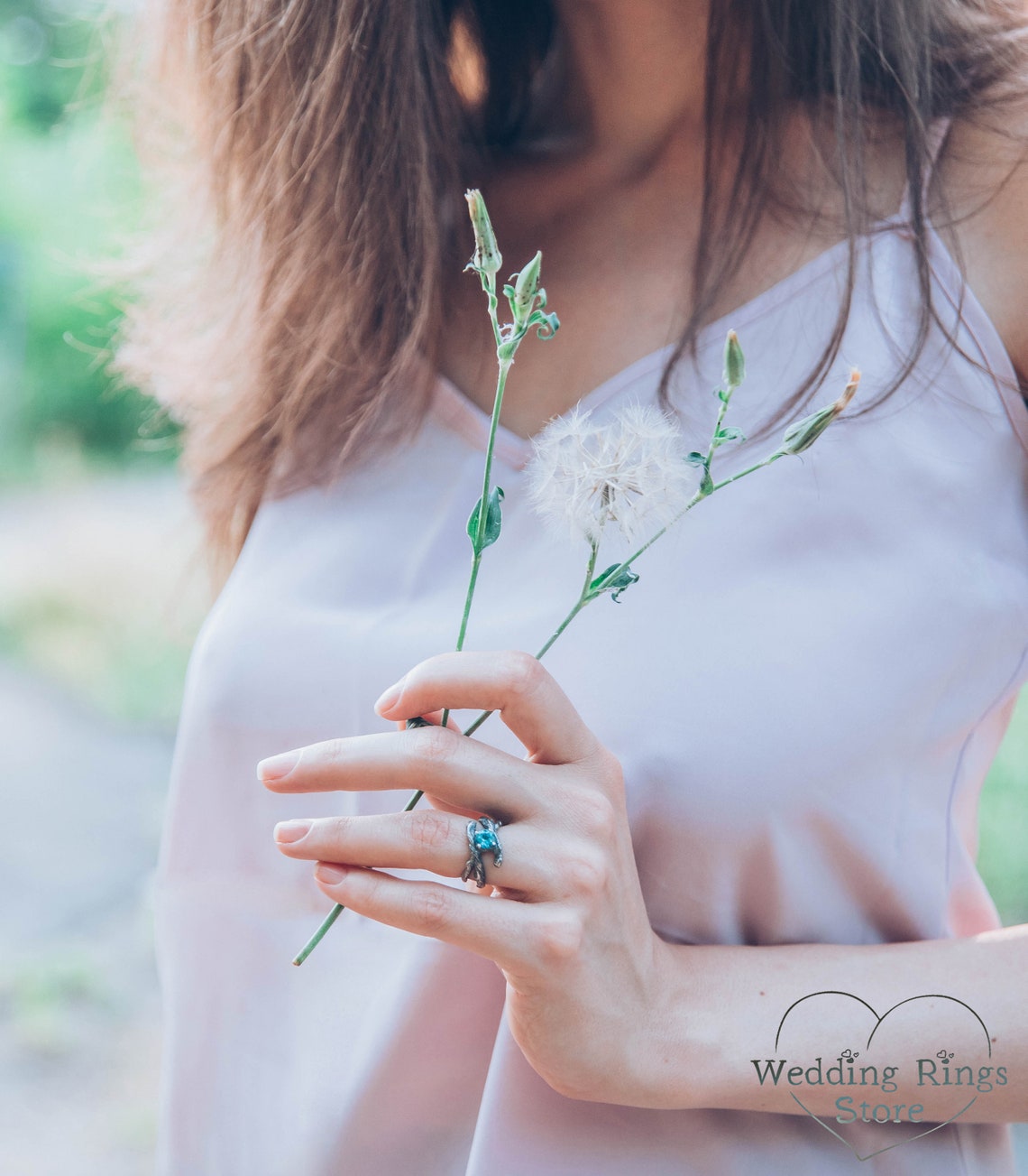 Silver Twisted Branch & Shiny Topaz — Women's Statement Ring