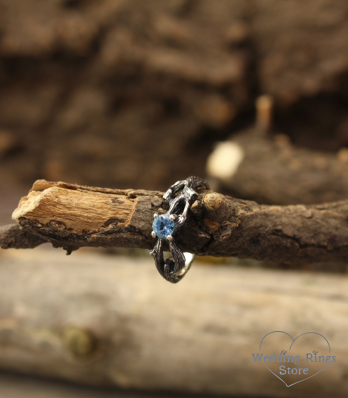 Dainty Small Branch Swiss Topaz Engagement Ring in Silver