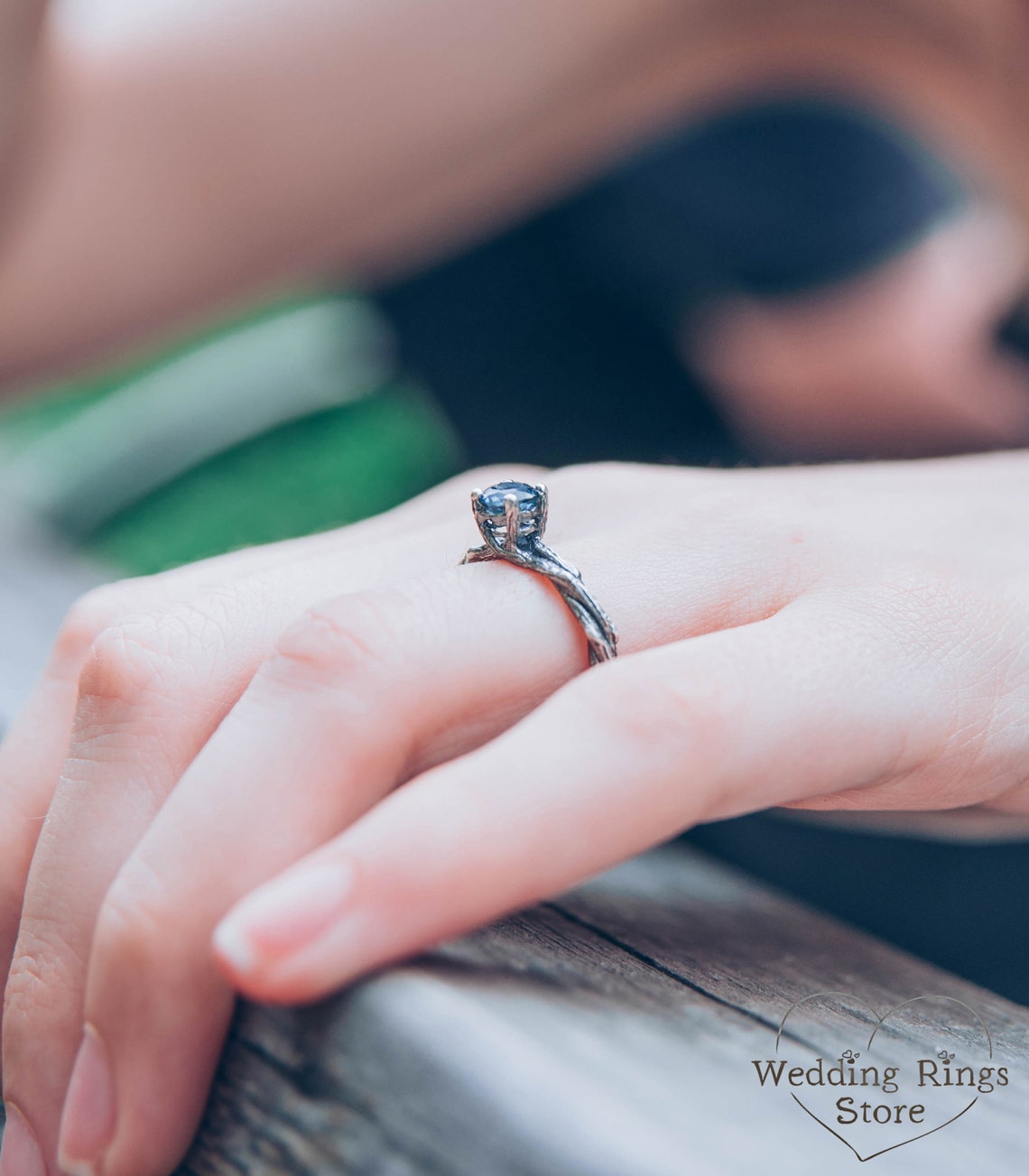 Tiny twisted Twigs Engagement Ring with London Blue Topaz