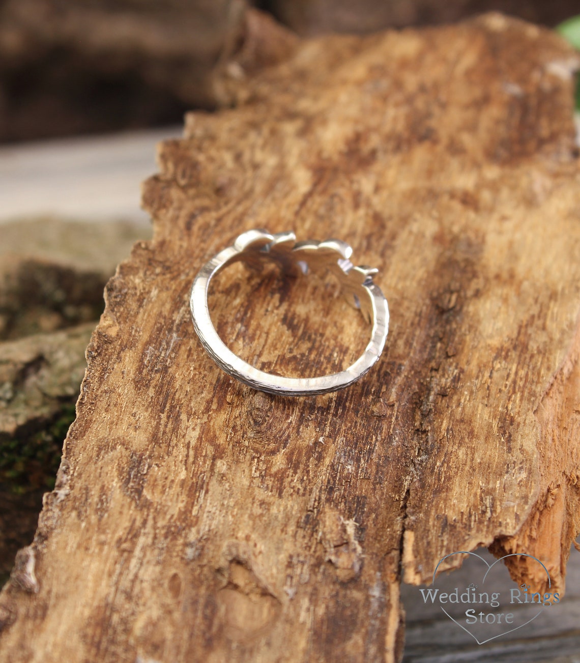 Delicate Fine Silver Side Leaves & Twig Ring for Her