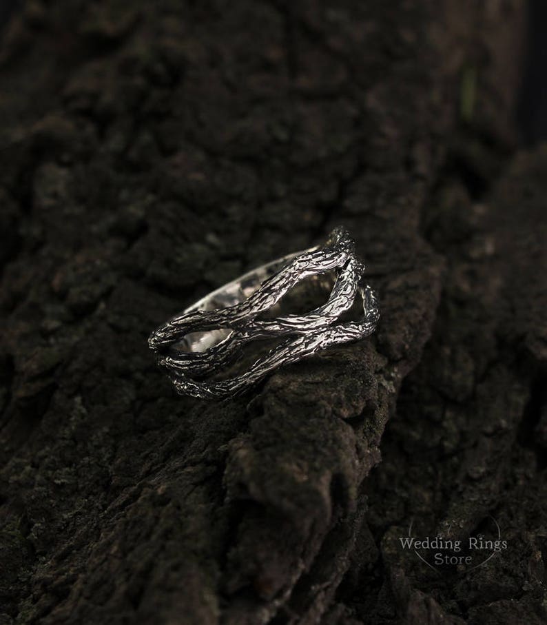 Unique Silver Branch Ring — Branch Wedding Band