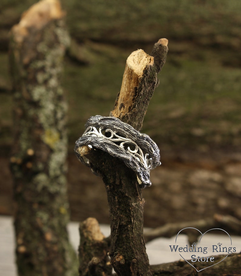 Large Rustic style Silver Tree and Vines Ring
