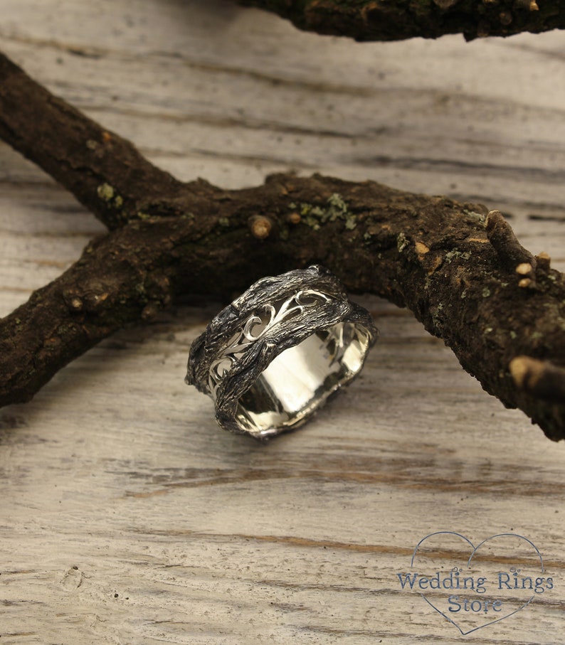 Large Rustic style Silver Tree and Vines Ring
