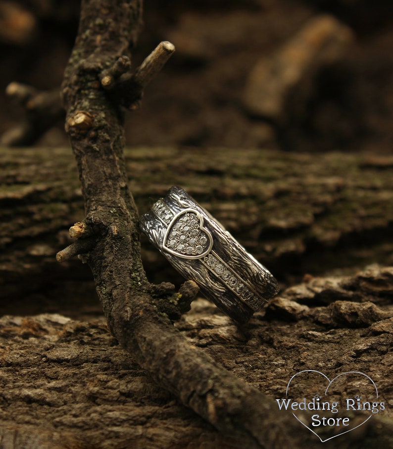 Heart on a Tree Silver Band — Heart Wedding Band