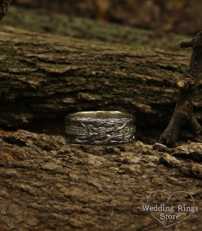 Heart on a Tree Silver Band — Heart Wedding Band