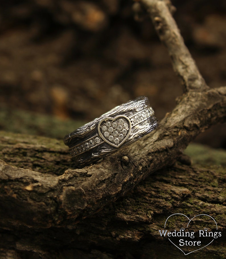 Heart on a Tree Silver Band — Heart Wedding Band