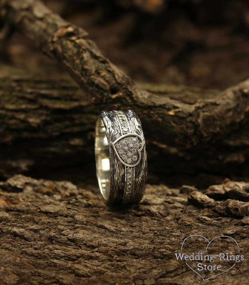 Heart on a Tree Silver Band — Heart Wedding Band