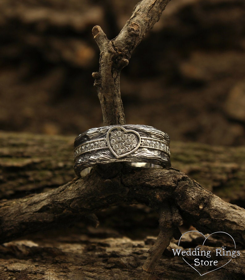 Heart on a Tree Silver Band — Heart Wedding Band
