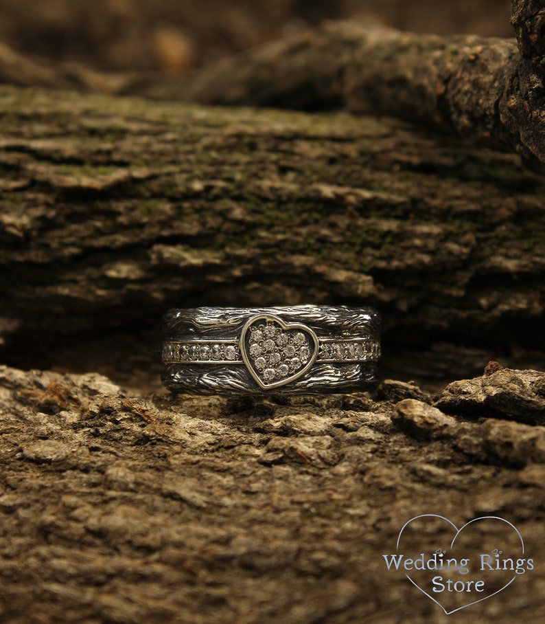 Heart on a Tree Silver Band — Heart Wedding Band