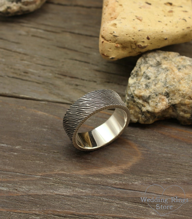 Unique Ribbed texture of Tree bark Silver Men's Rustic Ring