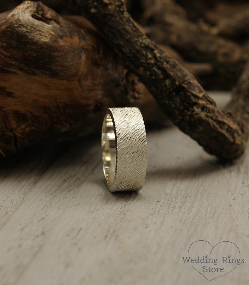 Unique Ribbed texture of Tree bark Silver Men's Rustic Ring